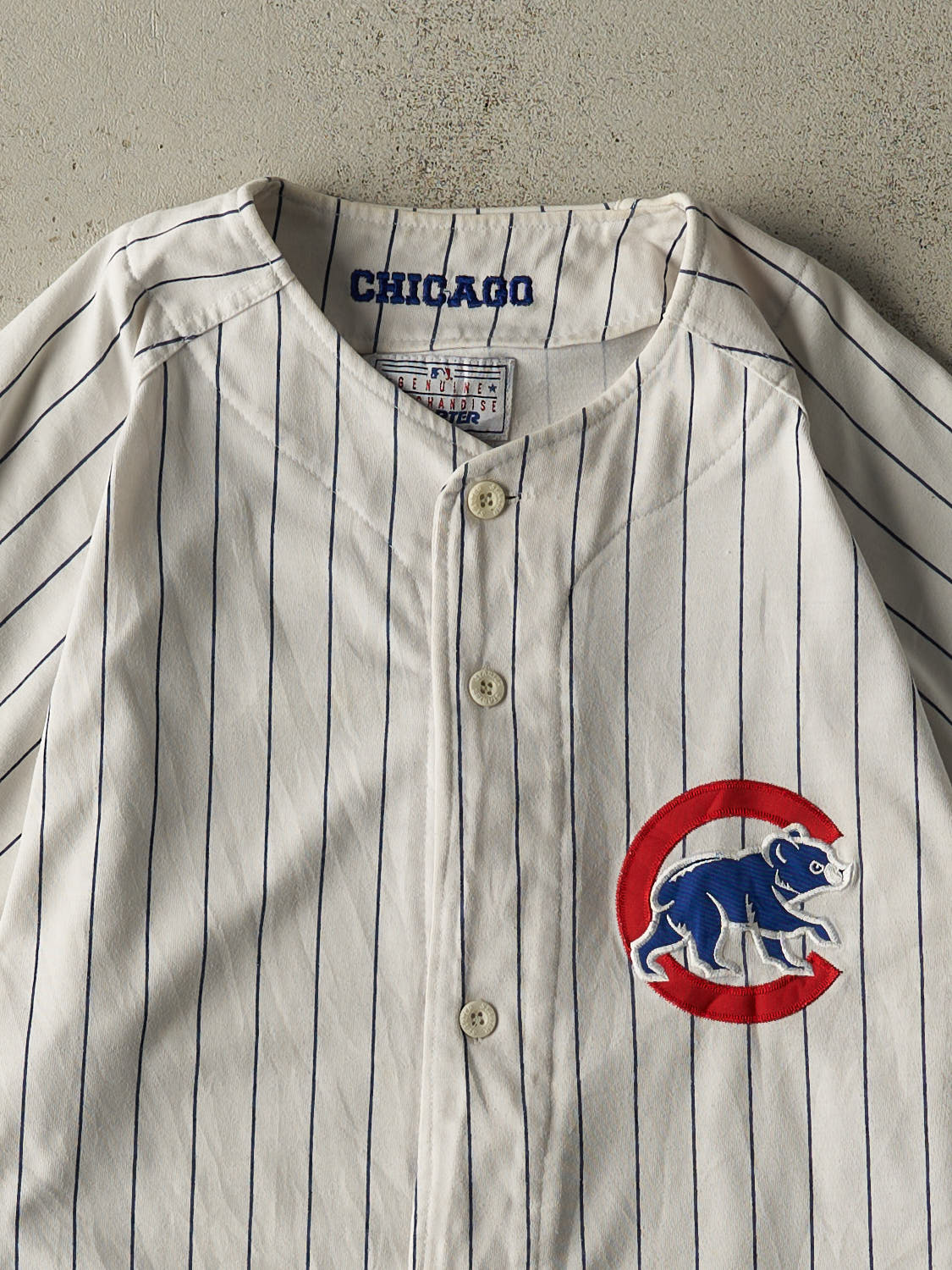 Vintage 90s White Chicago Cubs Pinstriped Embroidered Jersey (M/L) - Image 2
