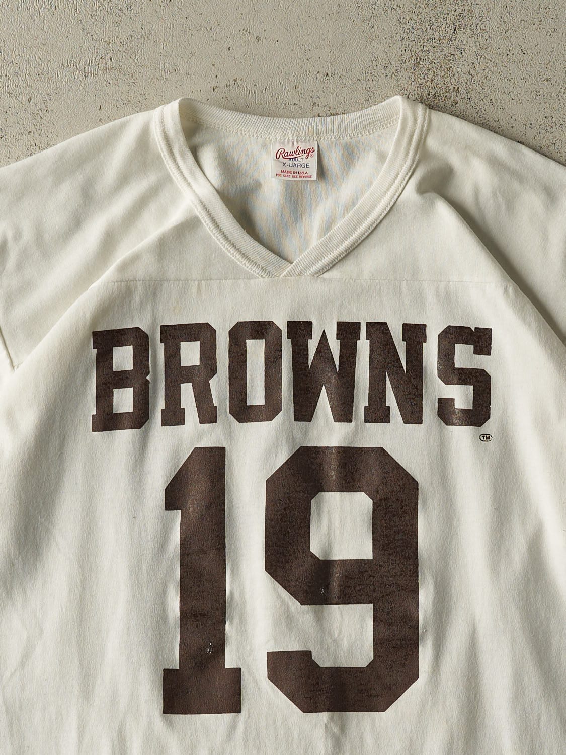 Vintage 80s White Cleveland Browns #19 Jersey Tee (L/XL) - Image 3