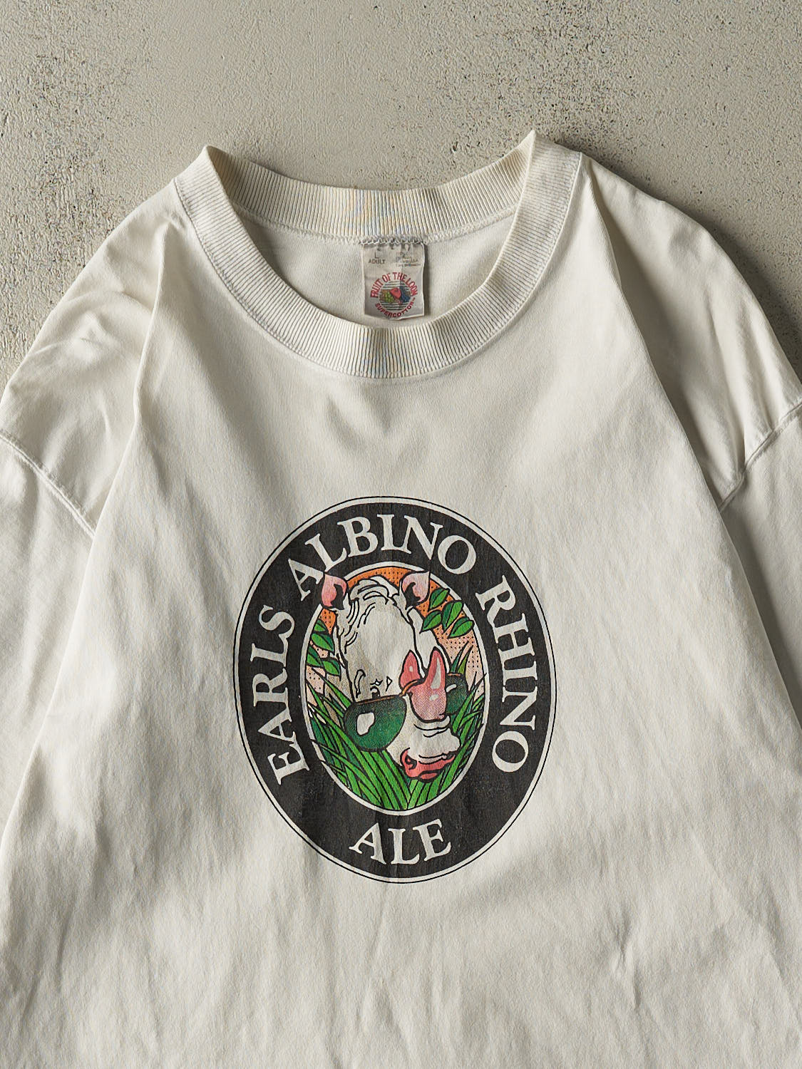 Vintage 90s White Earls Albino Rhino Ale Beer Tee (M/L) - Image 3