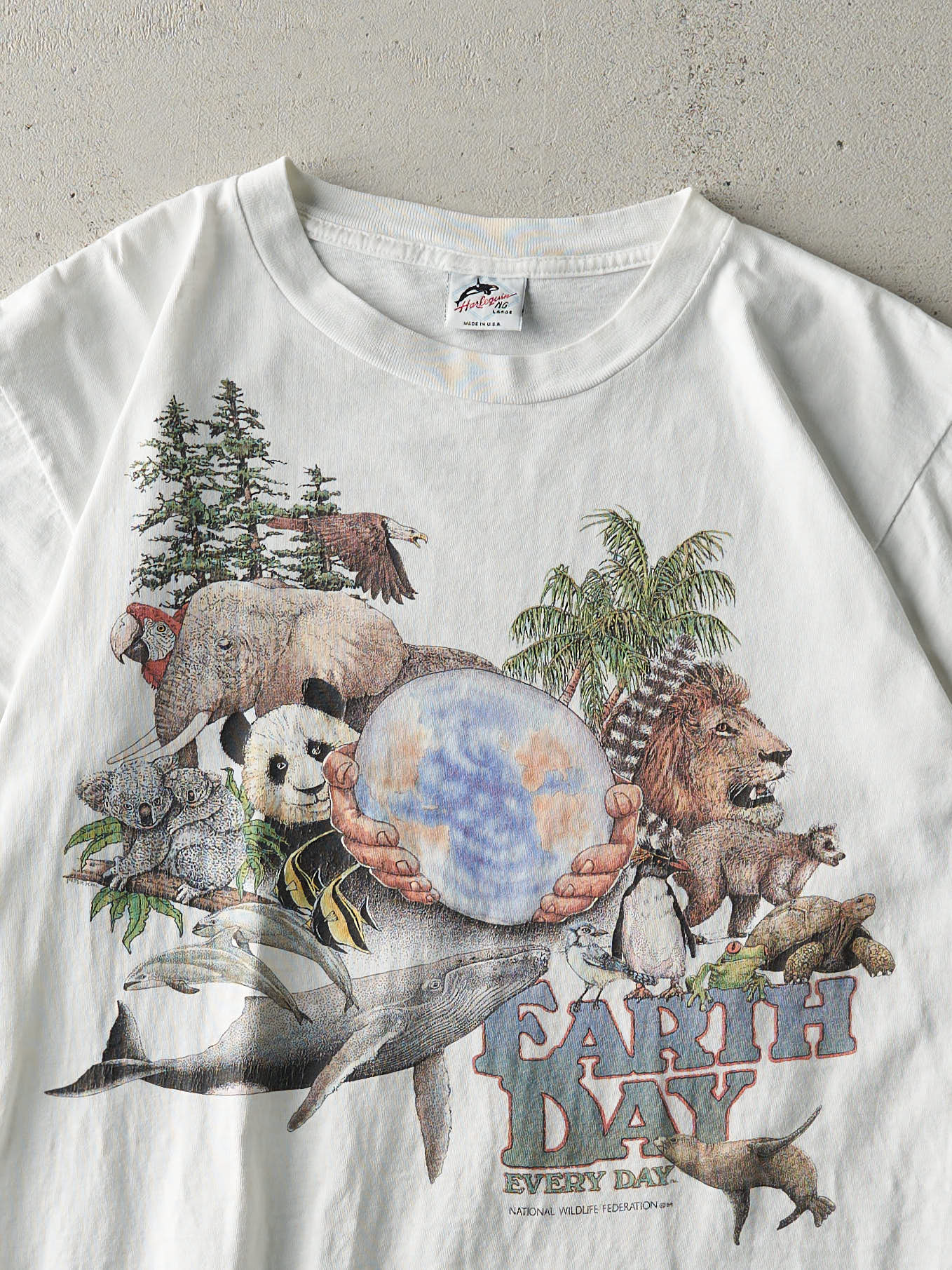 Vintage 90s White Earth Day Single Stitch Tee (S) - Image 3