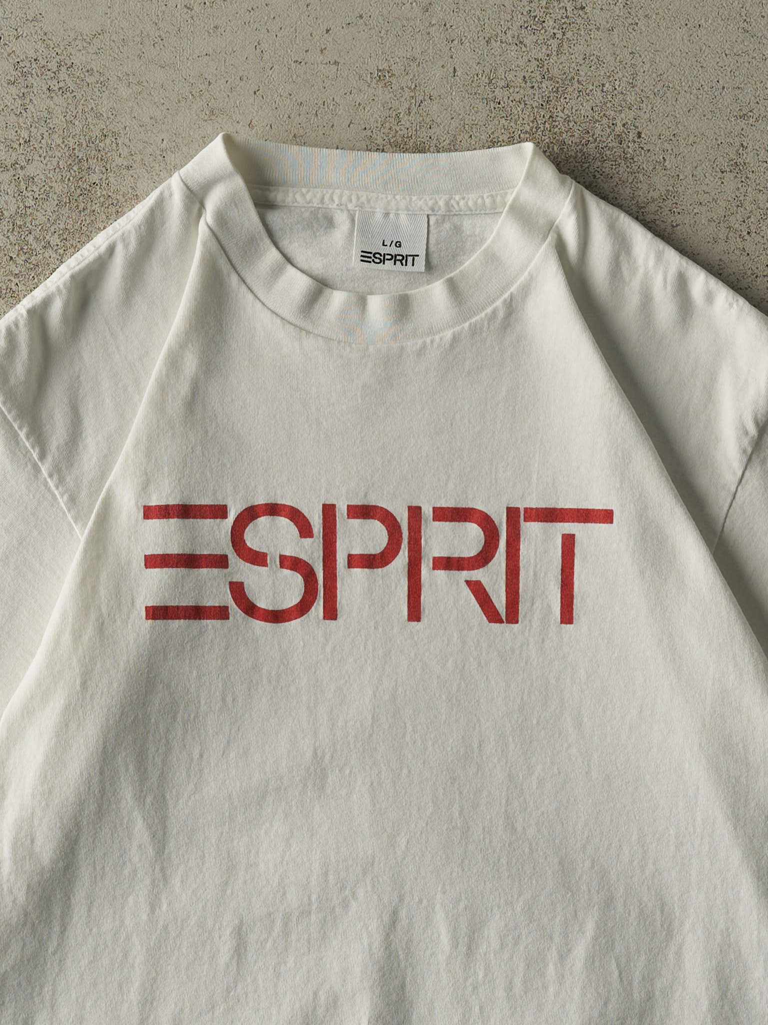 Vintage 90s White Esprit Logo Single Stitch Tee (M/L) - Image 2