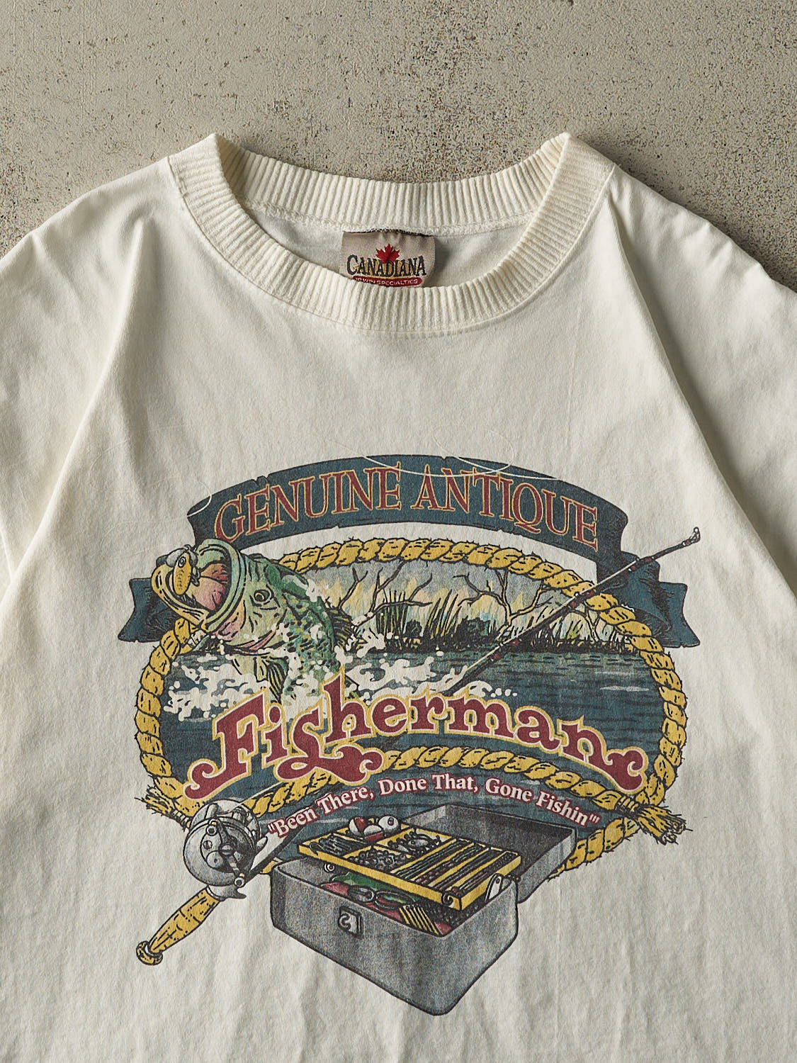 Vintage 90s White Fisherman Slogan Tee (L/XL) - Image 2
