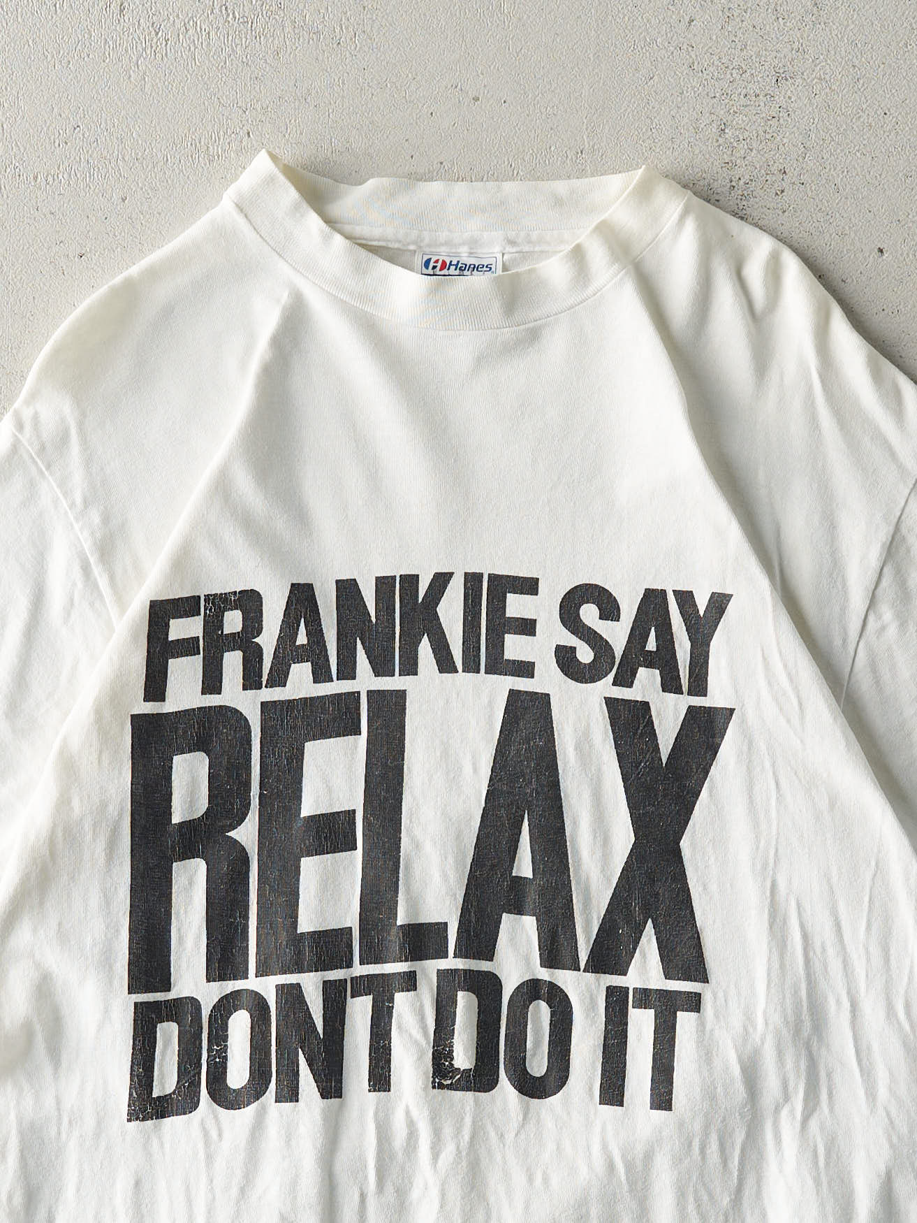 Vintage 90s White "Frankie Says Relax" Single Stitch Tee (M) - Image 2