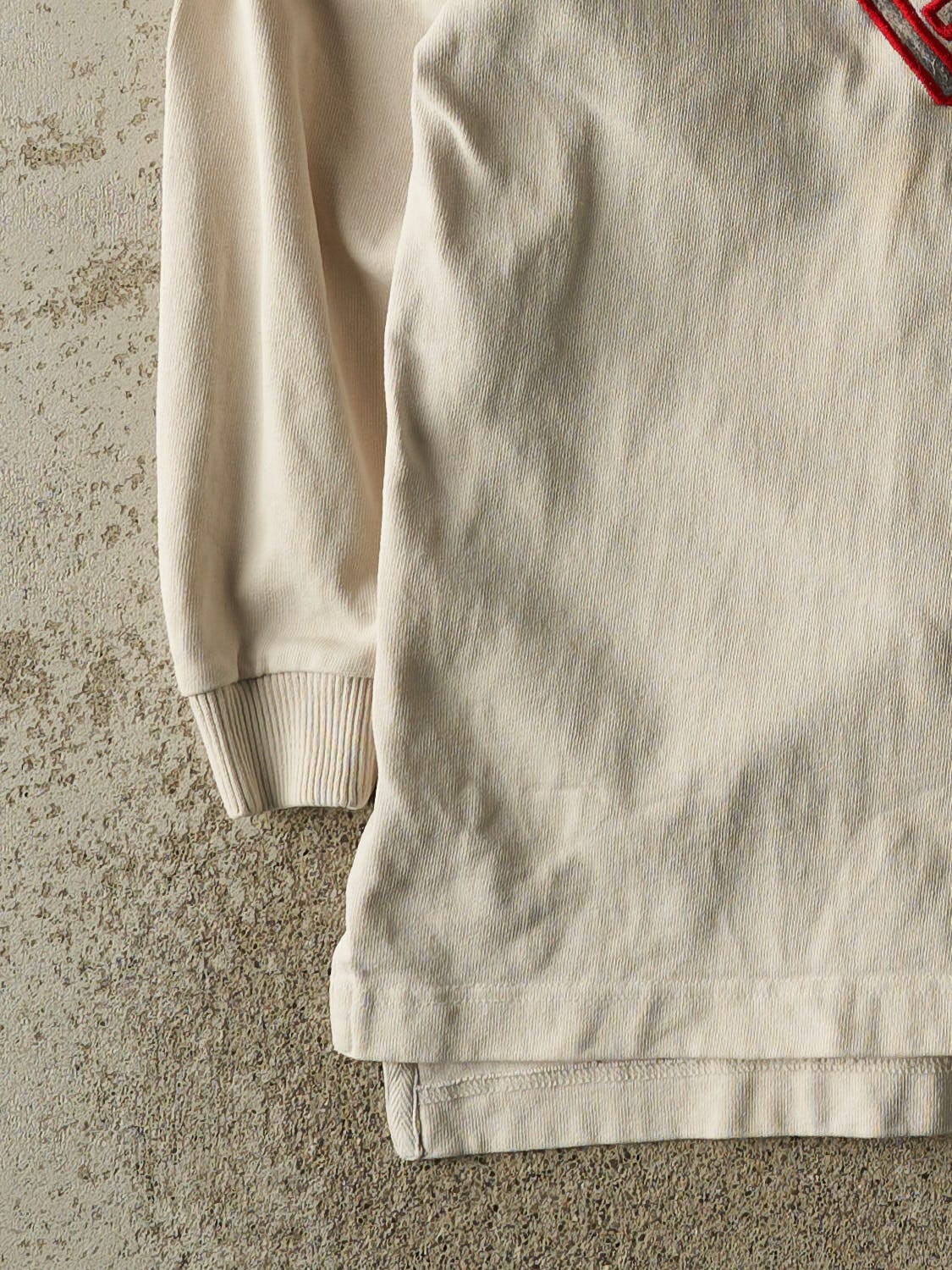 Vintage 90s Beige Guess Jeans Quarter Button Long Sleeve (L/XL) - Image 3