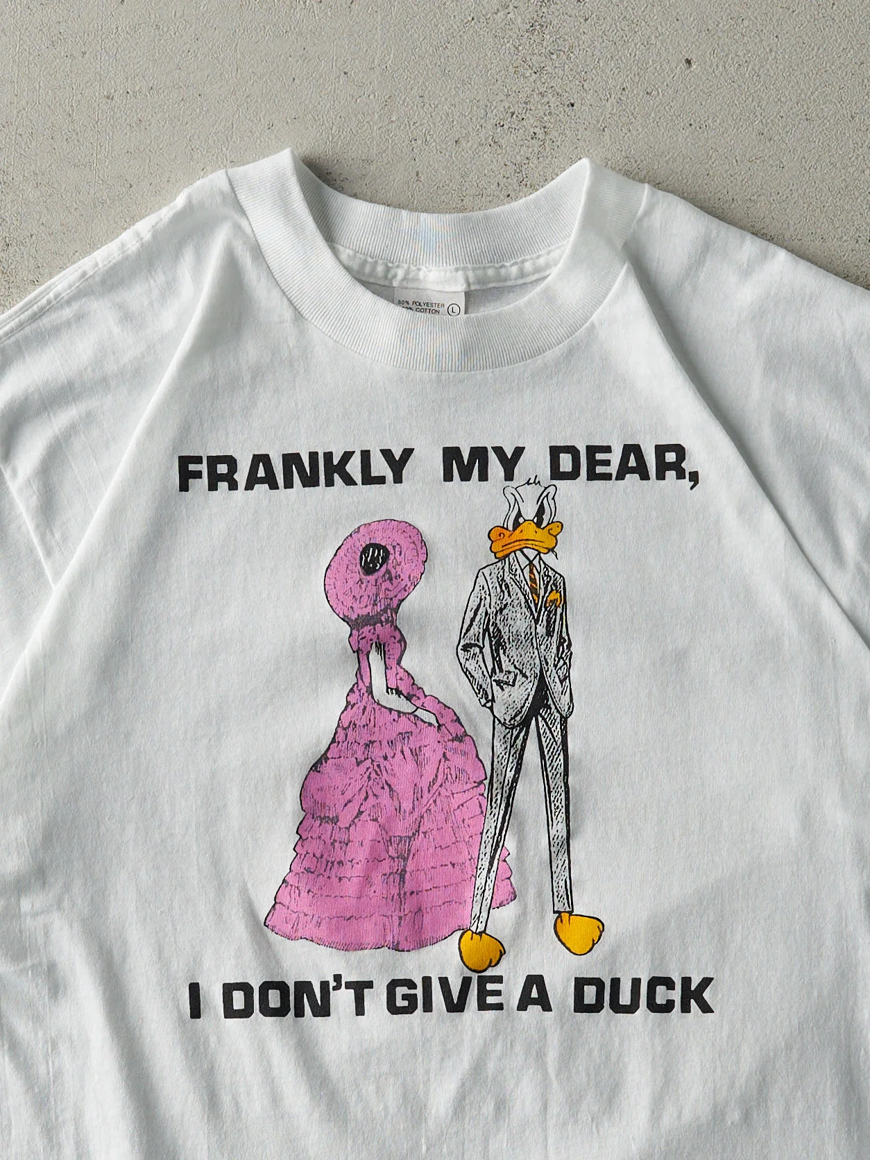 Vintage 90s White "I Don't Give A Duck" Single Stitch Tee (S/M) - Image 2