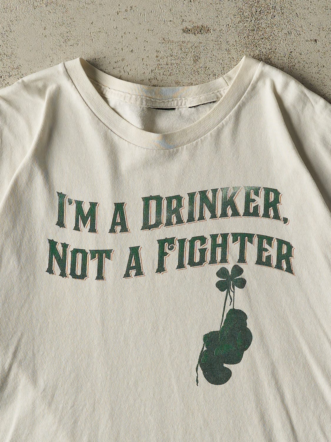 Vintage 90s White "I'm A Drinker, Not A Fighter" Tee (XL/XXL) - Image 2
