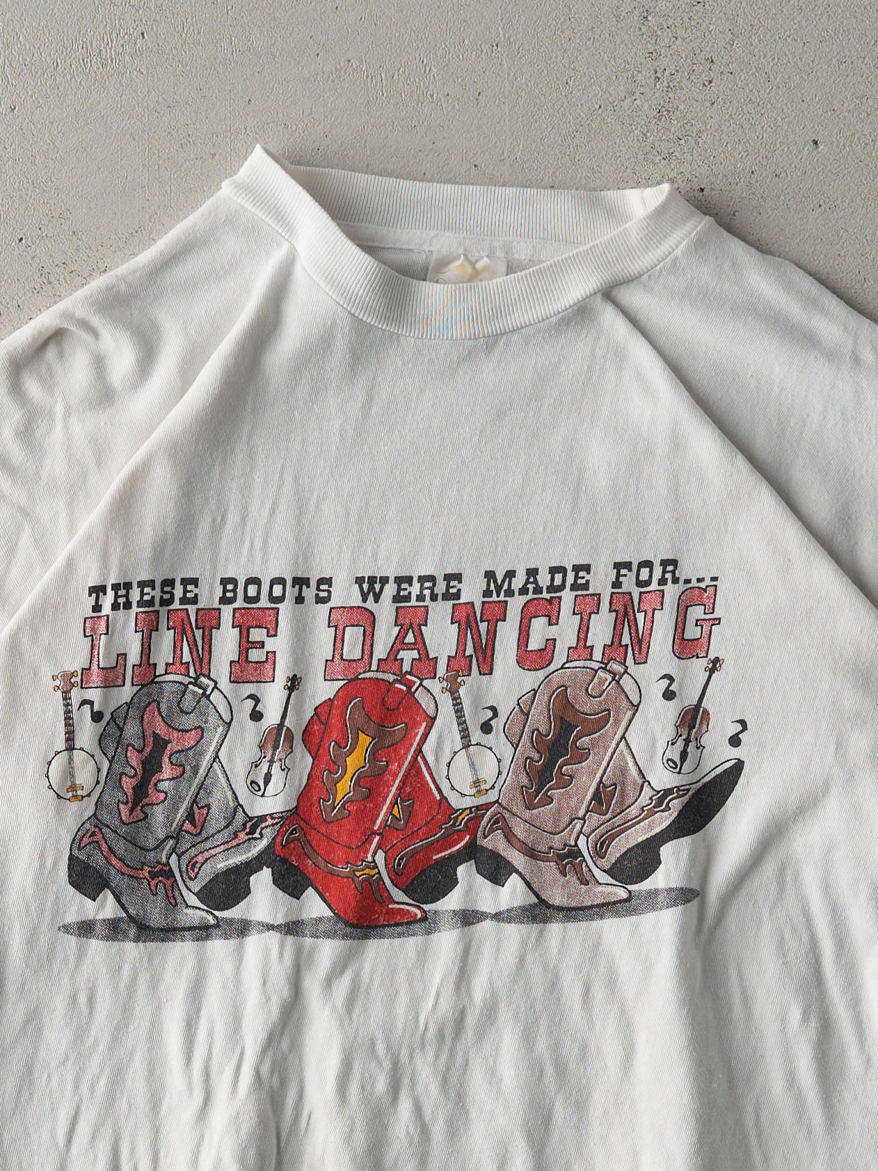 Vintage 90s White Line Dancing Single Stitch Boxy Tee (L) - Image 2