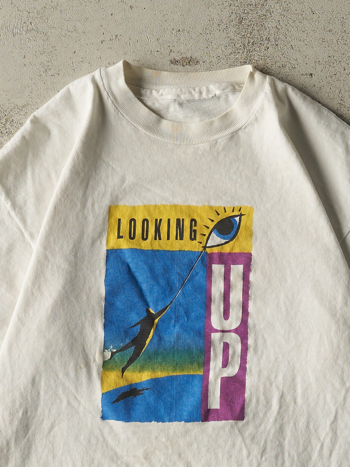Vintage 90s White Looking Up Single Stitch Tee (L) - Image 2