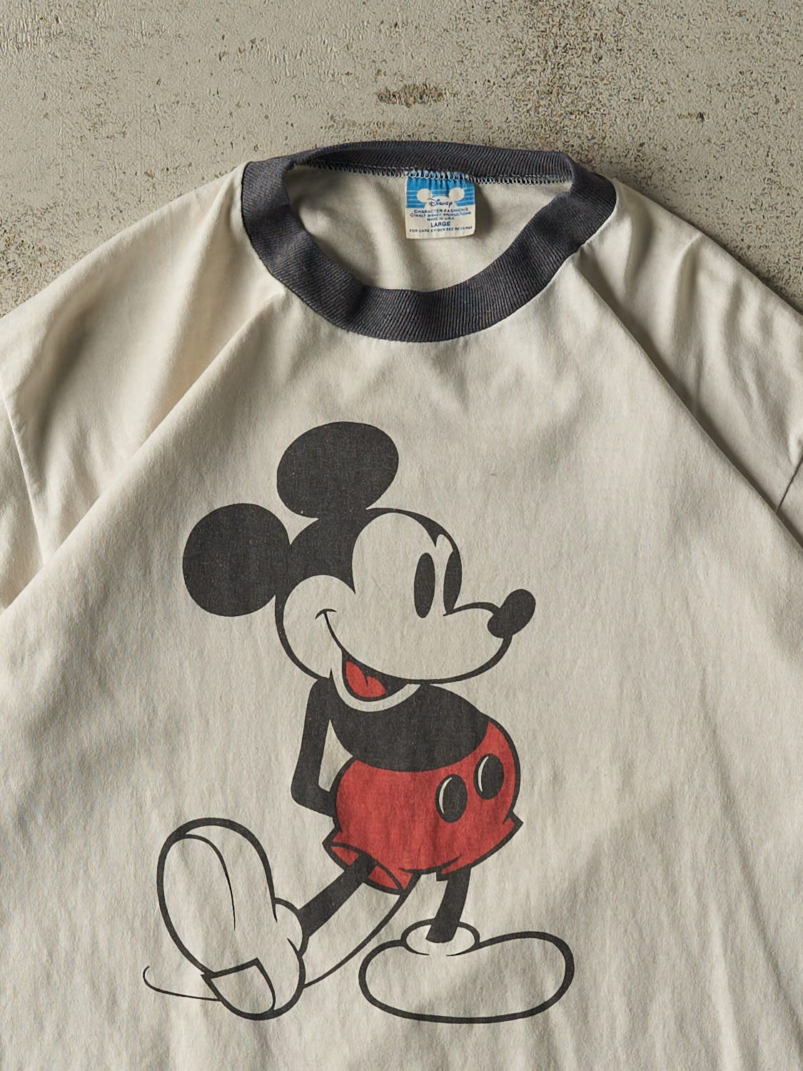 Vintage 90s White Mickey Mouse Ringer Tee (S/M) - Image 2