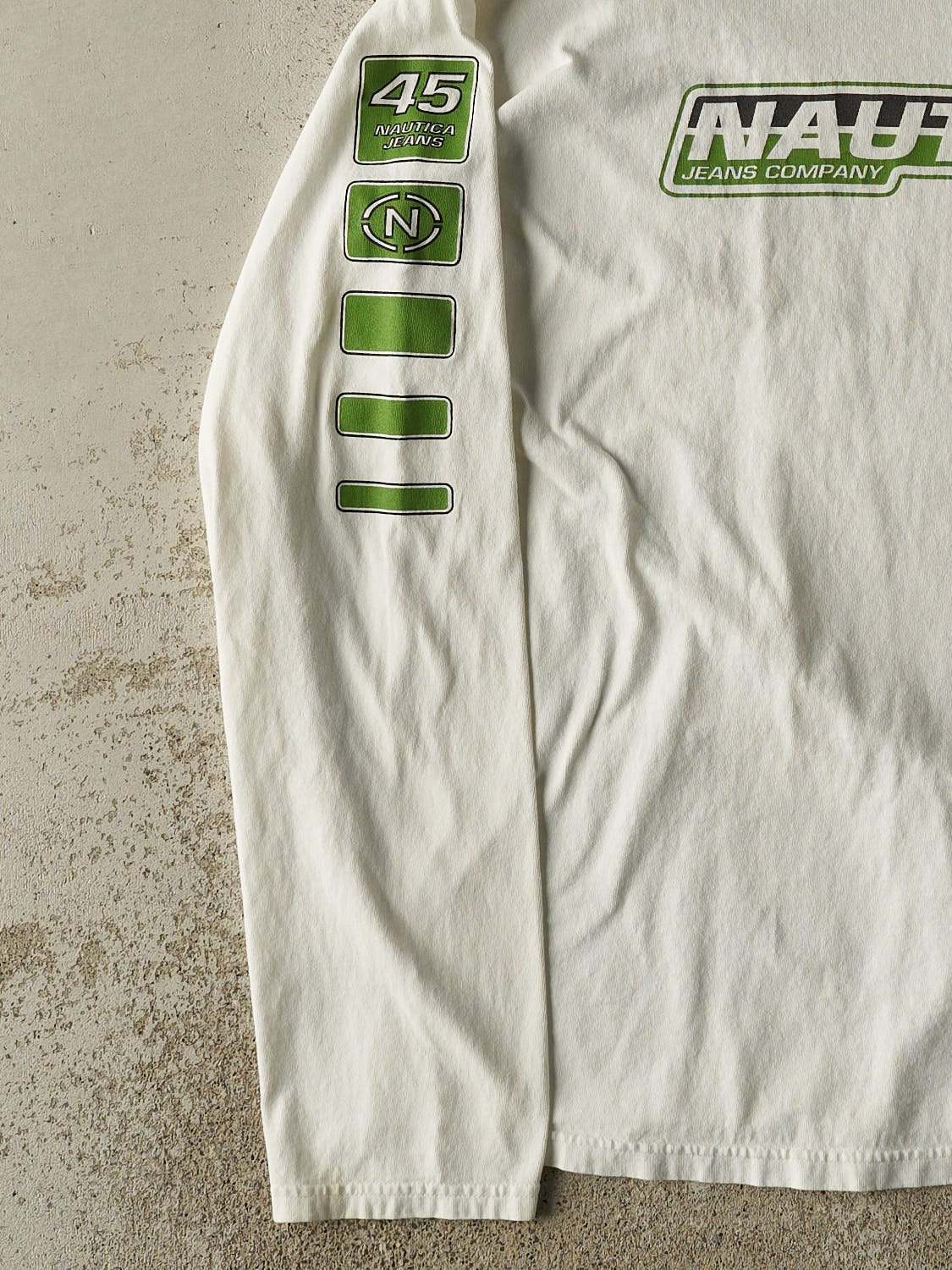 Vintage 90s White Nautica Jeans Long Sleeve (L/XL) - Image 4