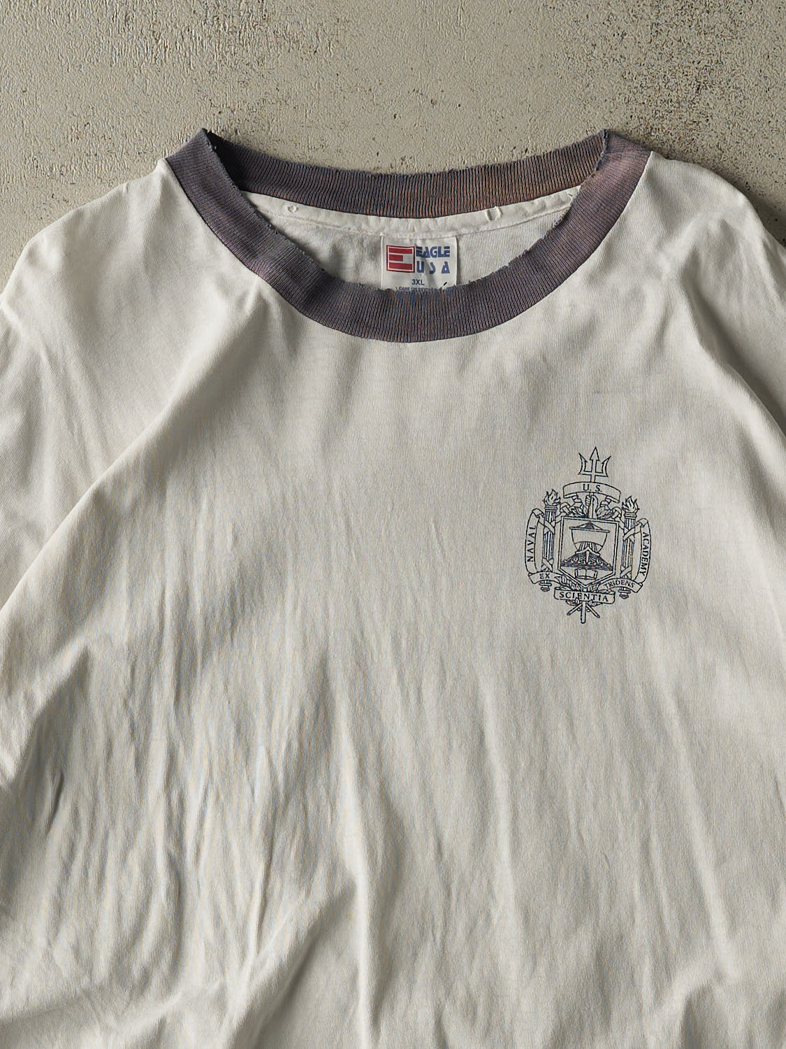 Vintage 90s White Naval Academy Sun Faded Ringer Tee (XXL/XXXL) - Image 2