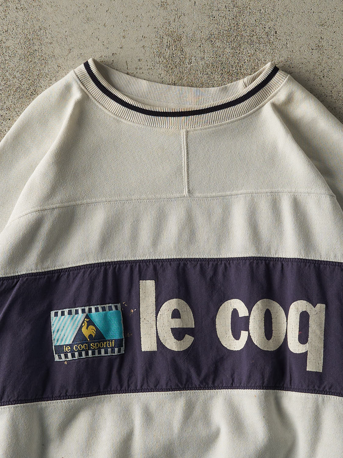 Vintage 90s White & Navy Le Coq Sportif Crewneck (M) - Image 2