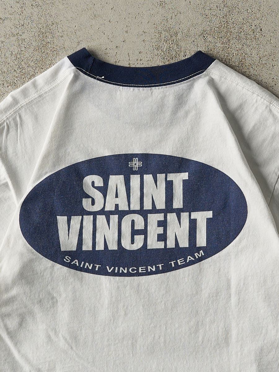 Vintage 90s White & Navy Saint Vincent Ringer Tee (S) - Image 4