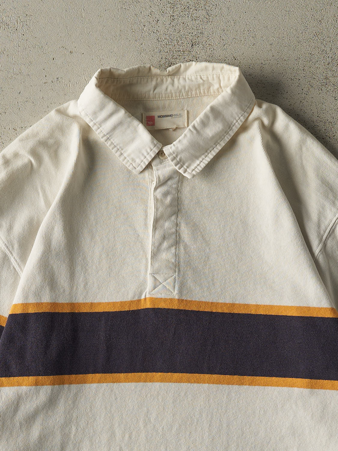 Vintage 90s White, Navy & Yellow Mossimo Rugby Long Sleeve (M/L) - Image 2