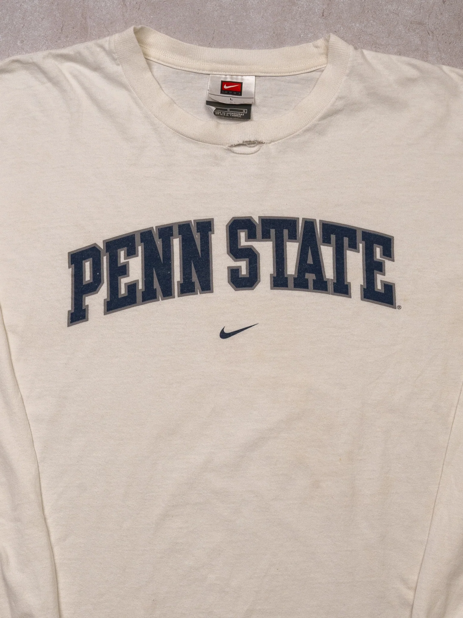 Vintage 90s White Nike x Penn State Center Check Long Sleeve (L) - Image 2