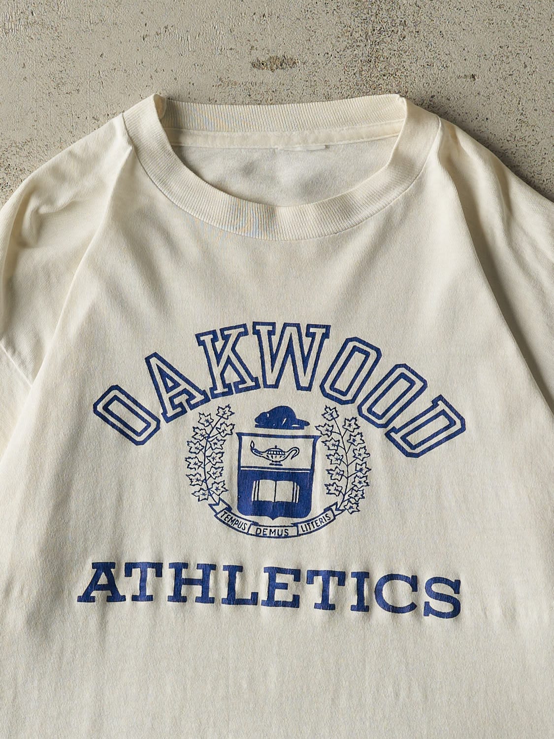 Vintage 90s White Oakwood Athletics Single Stitch Tee (L/XL) - Image 2
