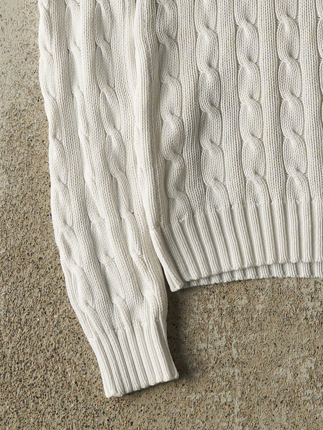 Vintage 90s White Polo Cable Knit Pullover (XXS) - Image 3