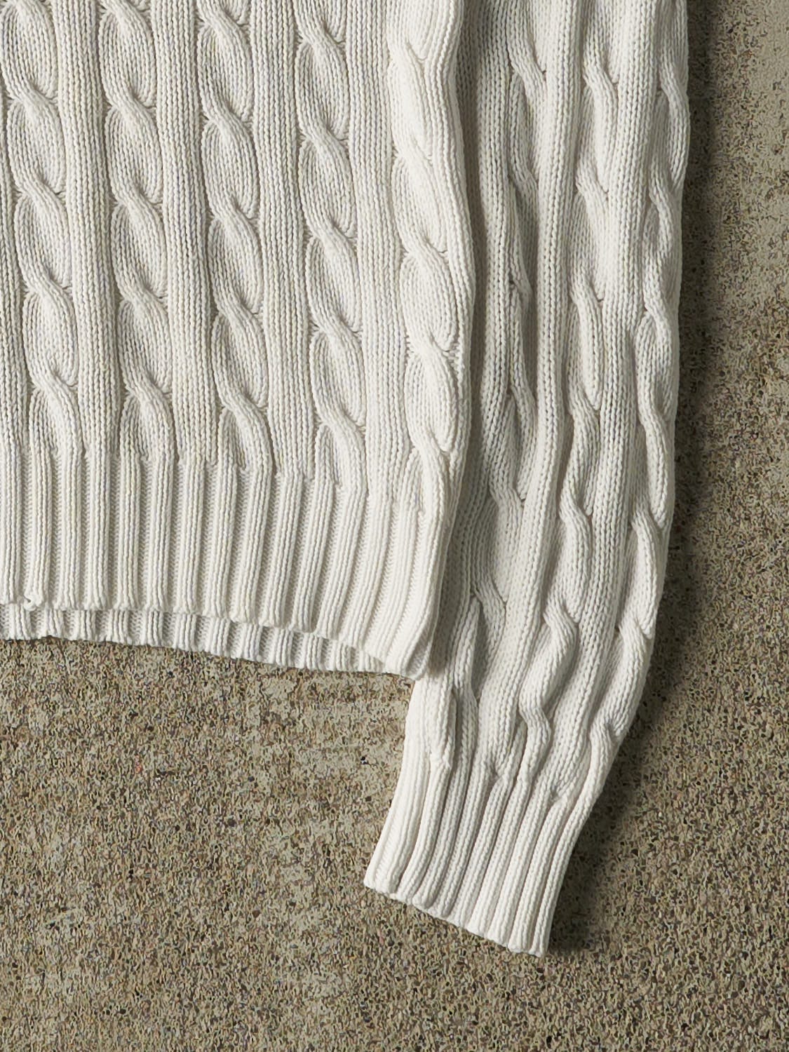 Vintage 90s White Polo Cable Knit Pullover (XXS) - Image 4