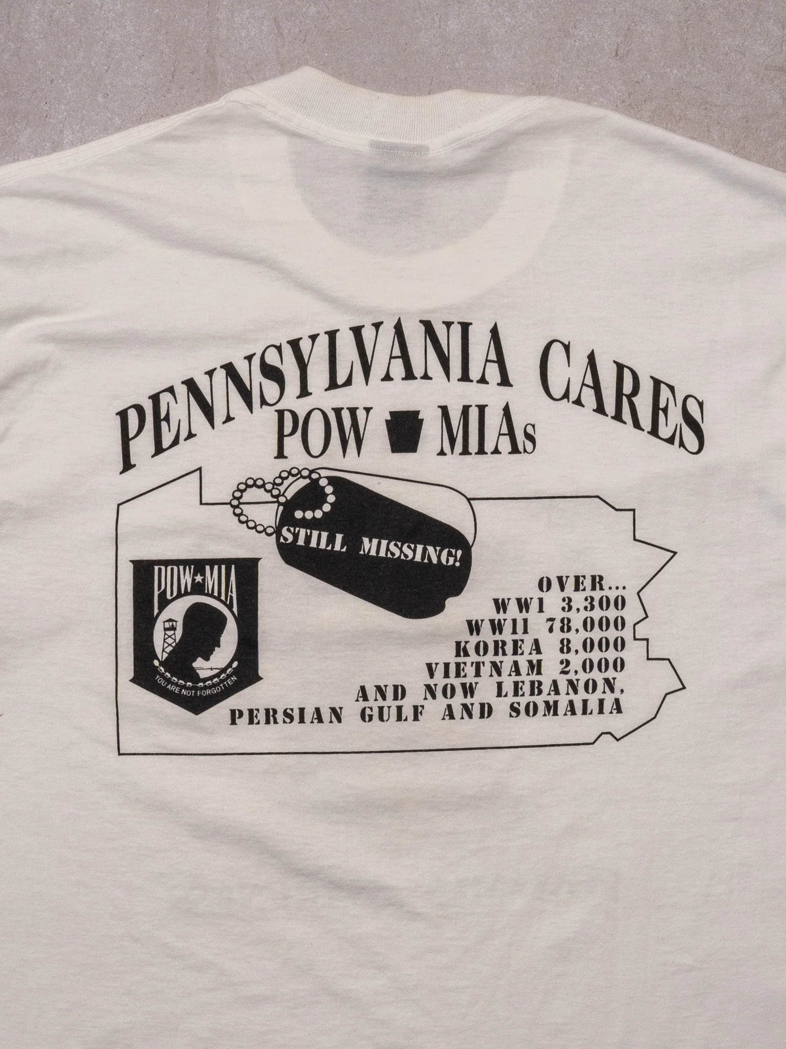 Vintage 90s White Pow Mia PA Club Tee (M) - Image 4