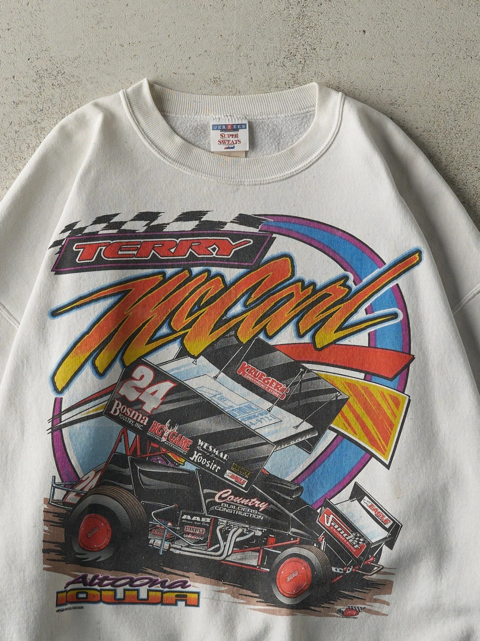 Vintage 90s White Terry McCarl Racing Crewneck (XXL) - Image 3