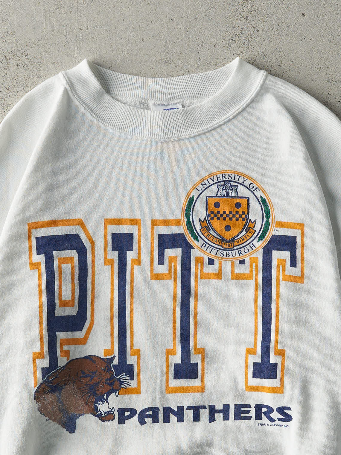 Vintage 90s White University of Pittsburgh Panthers Crewneck (L) - Image 2