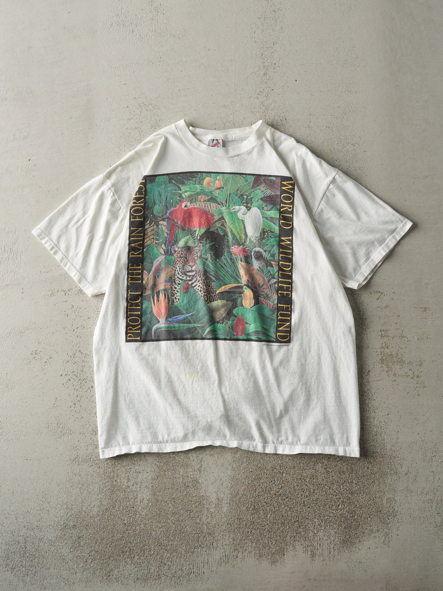 Vintage 90s White WWF Protect The Rain Forest Tee (M)