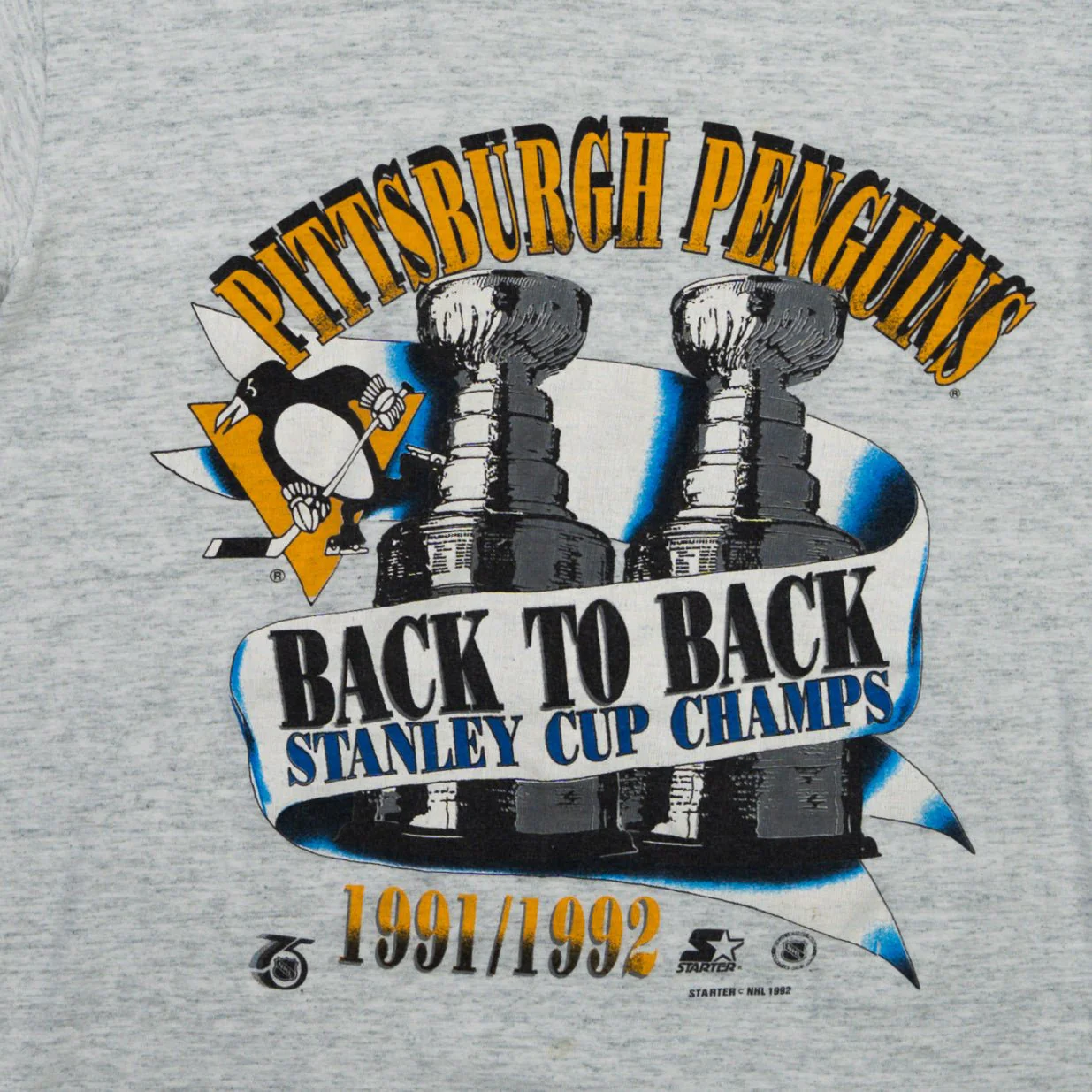 Vintage '91/92 Grey Pittsburgh Penguins Back to Back Tee (S) - Image 2