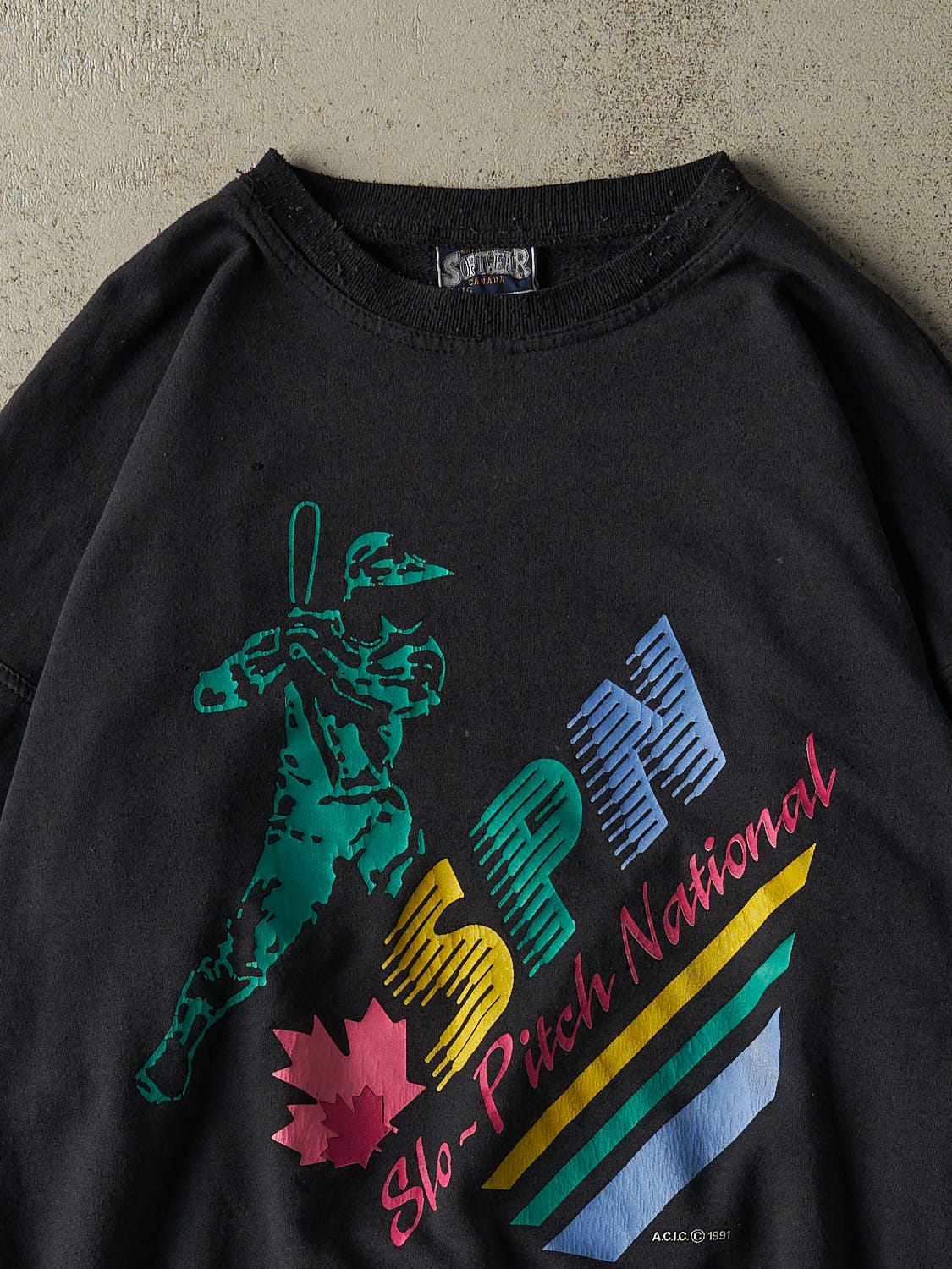 Vintage 91' Faded Black Slo-Pitch National Crewneck (XL) - Image 2