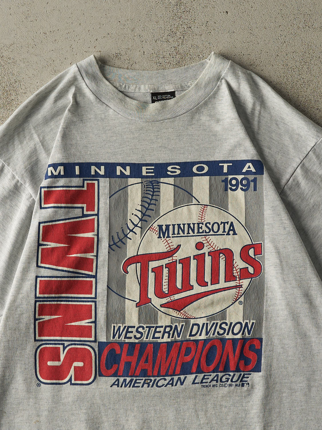 Vintage 91' Heather Grey Minnesota Twins Single Stitch Tee (L) - Image 2