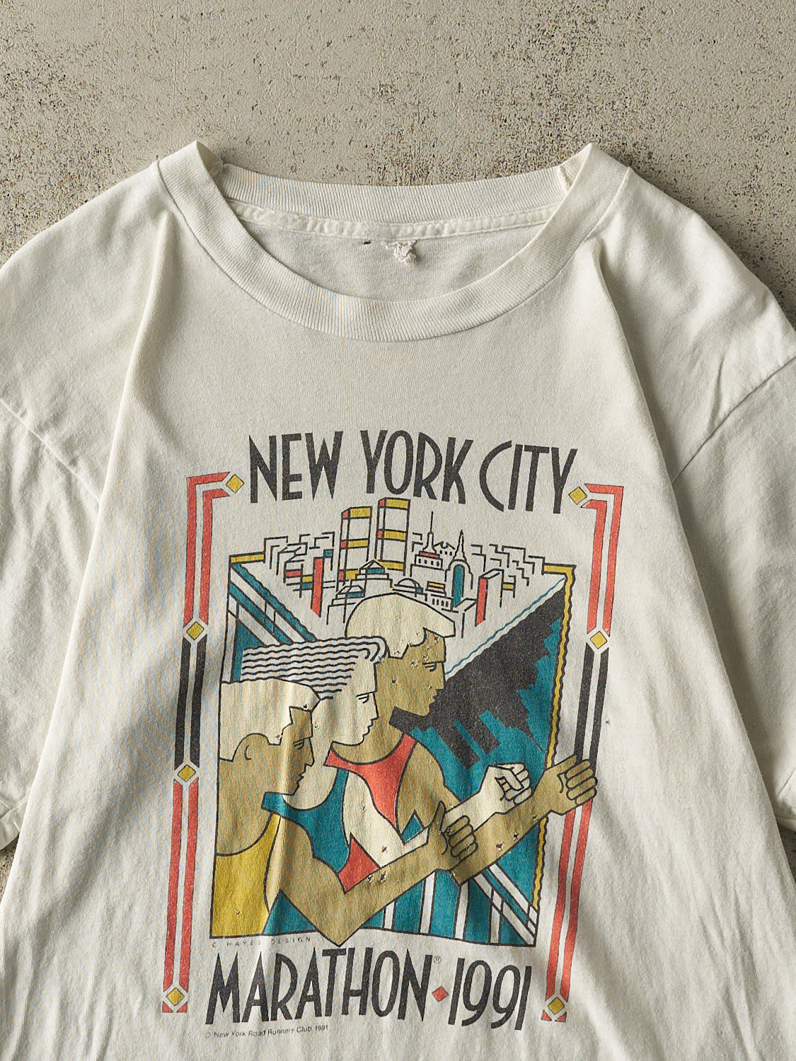 Vintage 91' White New York City Marathon Single Stitch Tee (XS/S) - Image 3