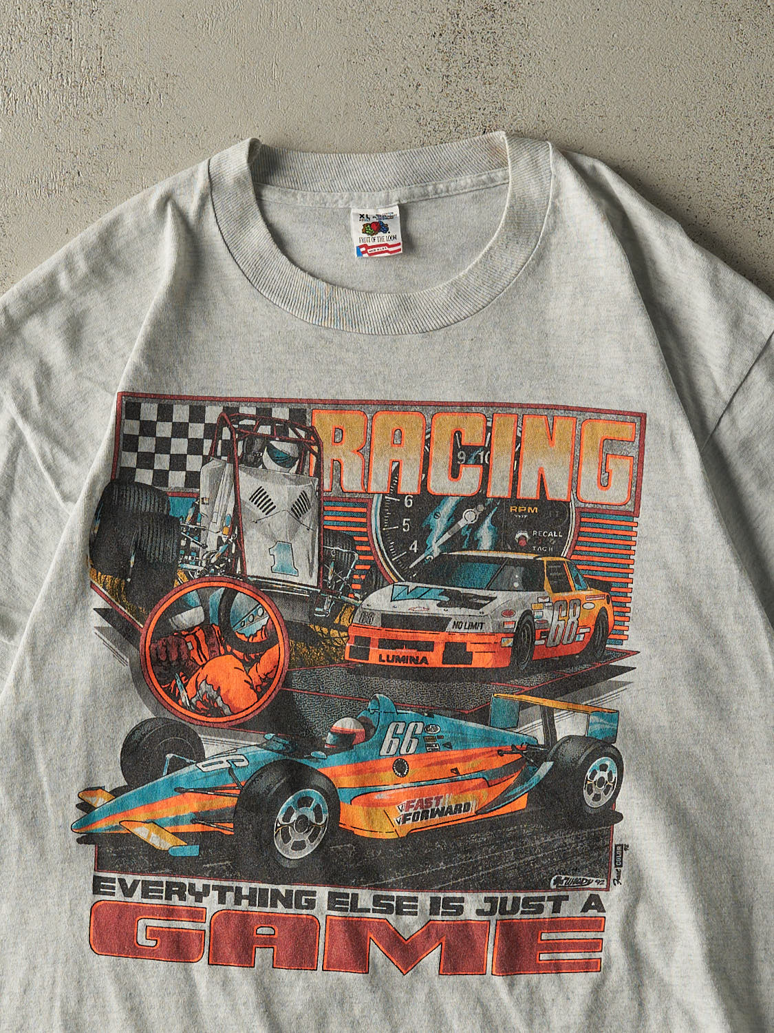 Vintage 92' Heather Grey Racing Tee (XL) - Image 3