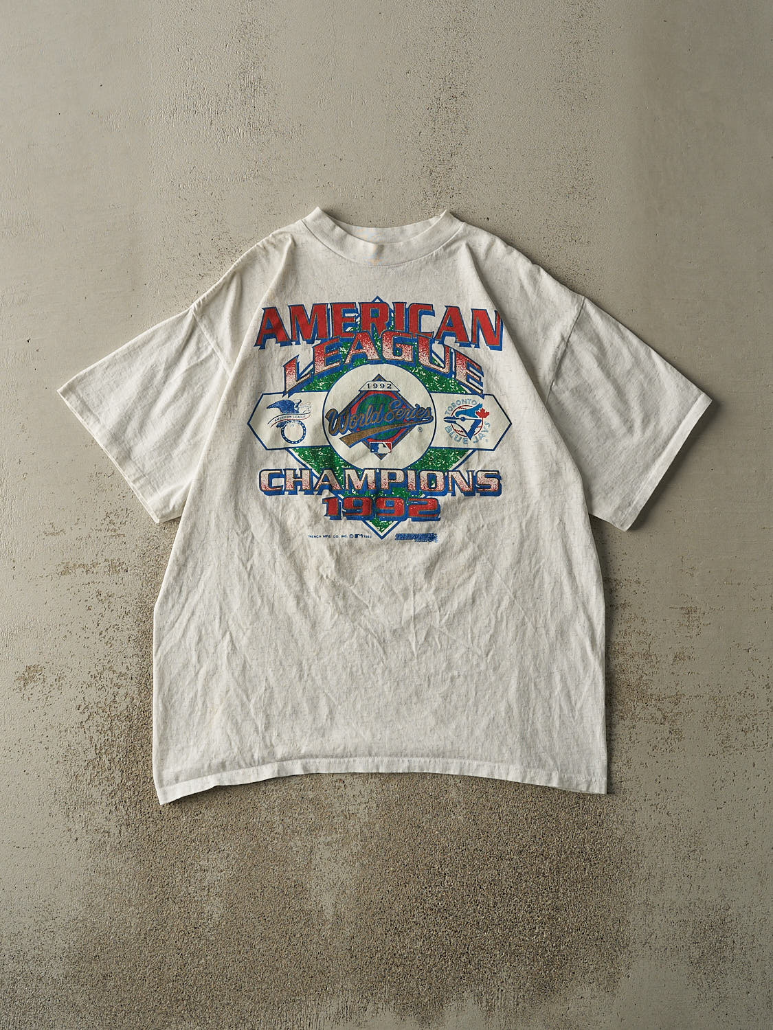 Vintage 92' Heather Grey Toronto Blue Jays World Series Champions Tee (XL)