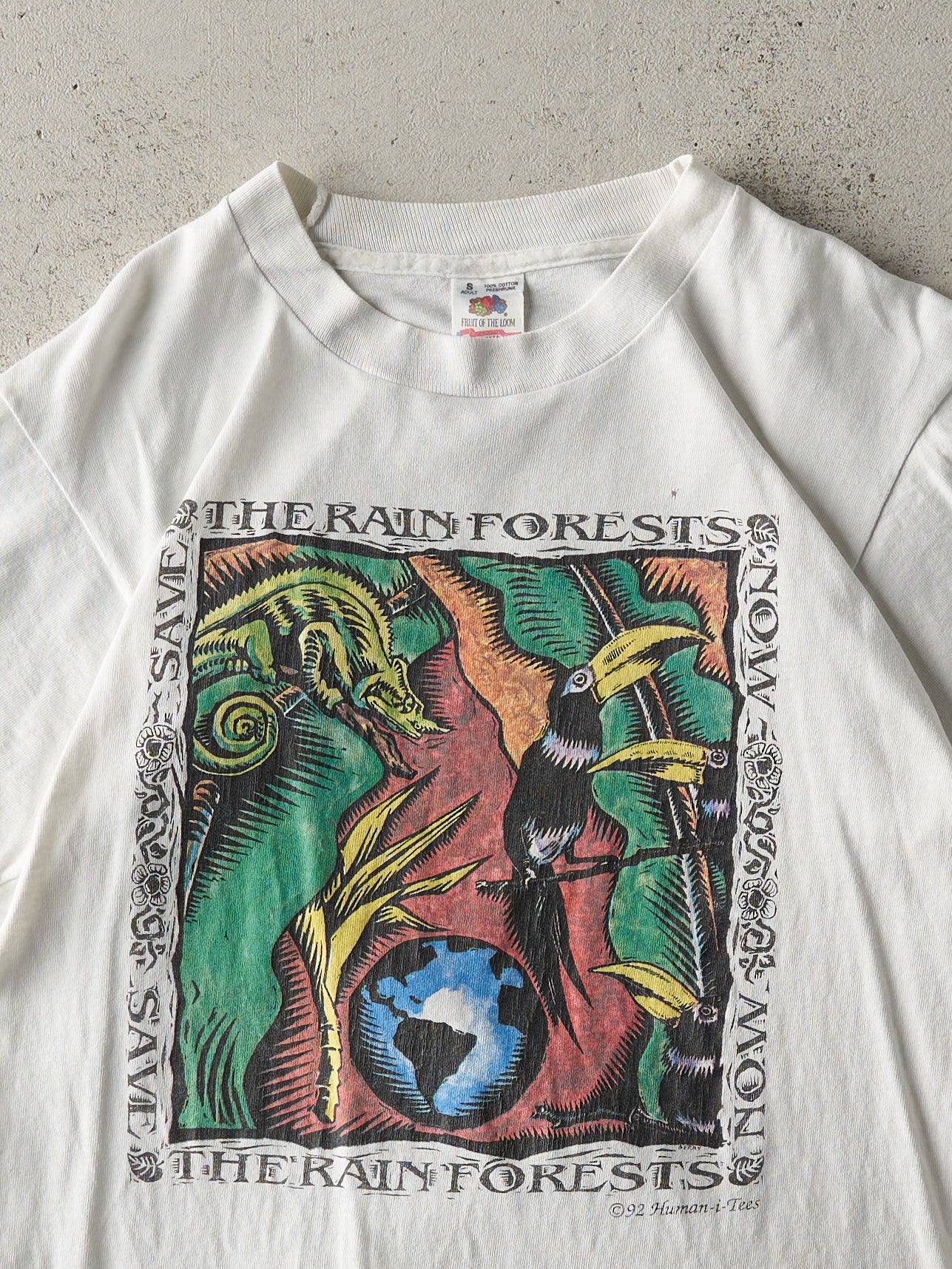 Vintage 92' White Save the Rainforests Now Single Stitch Tee (S) - Image 2