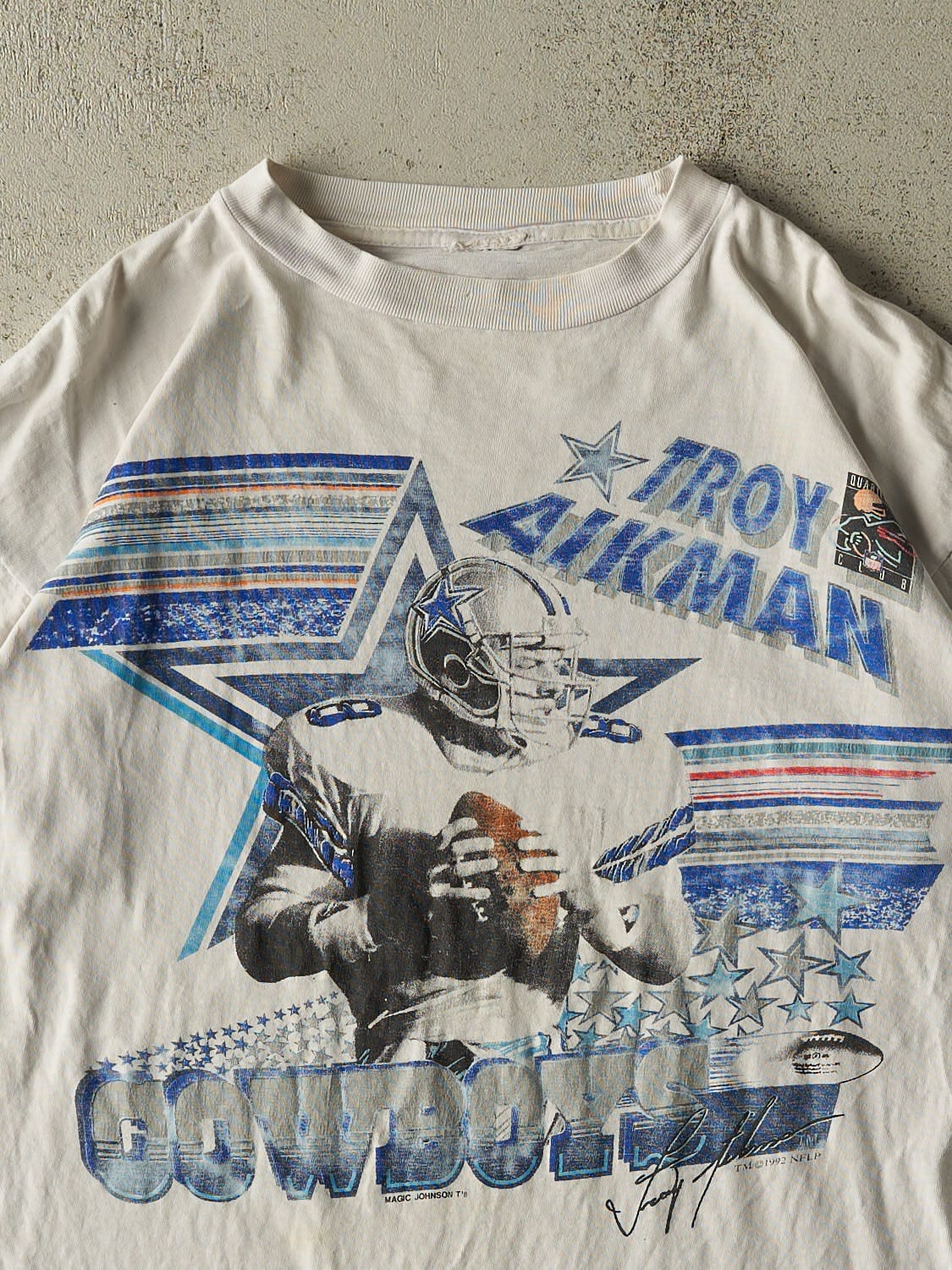 Vintage 92' White Dallas Cowboys Troy Aikman Tee (M/L) - Image 2