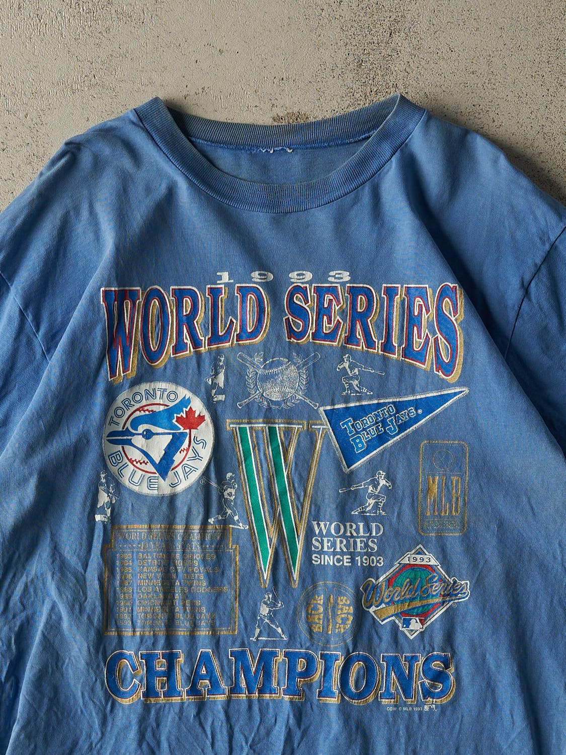 Vintage 93' Baby Blue Toronto Blue Jays World Series Champions Tee (L/XL) - Image 2