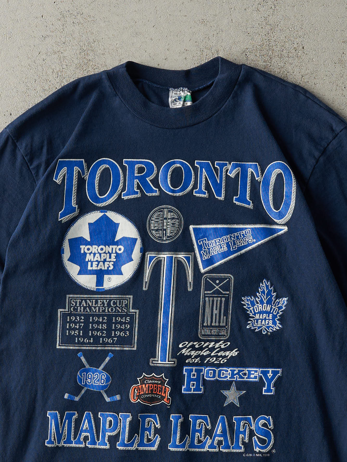 Vintage 93' Navy Blue Toronto Maple Leafs Stanley Cup History Tee (S) - Image 2