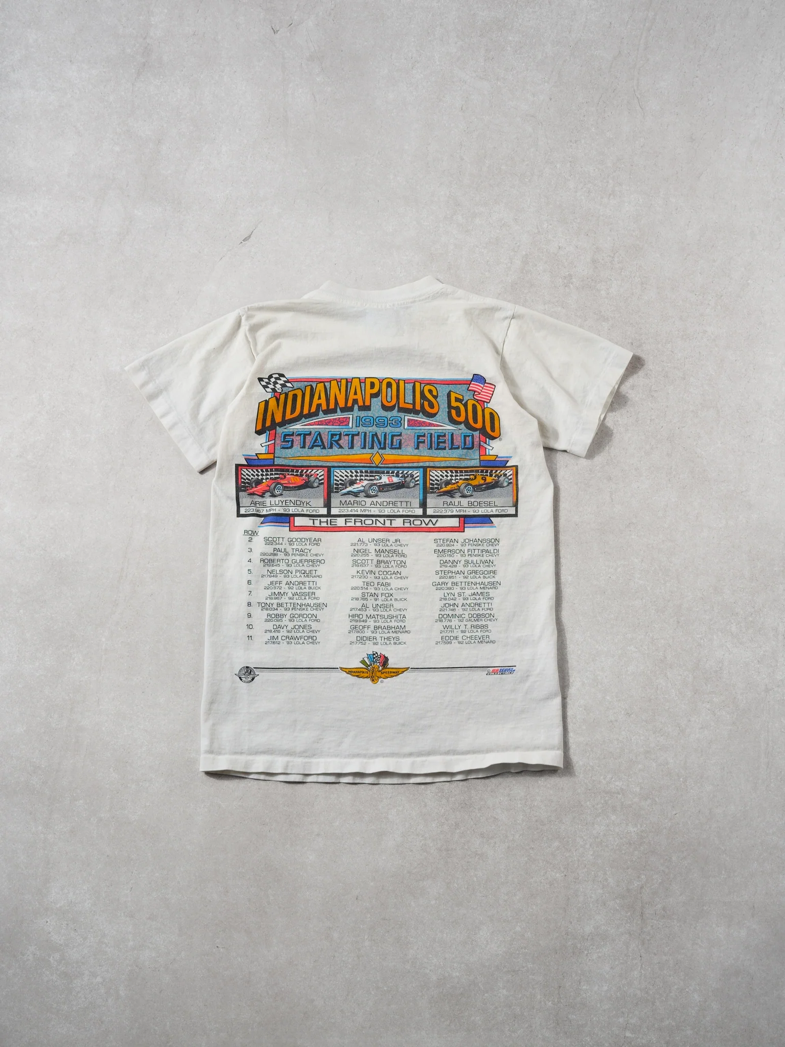 Vintage 93' White Indiannapolis 500 Grand Prix Racing Graphic Tee (XS) - Image 2