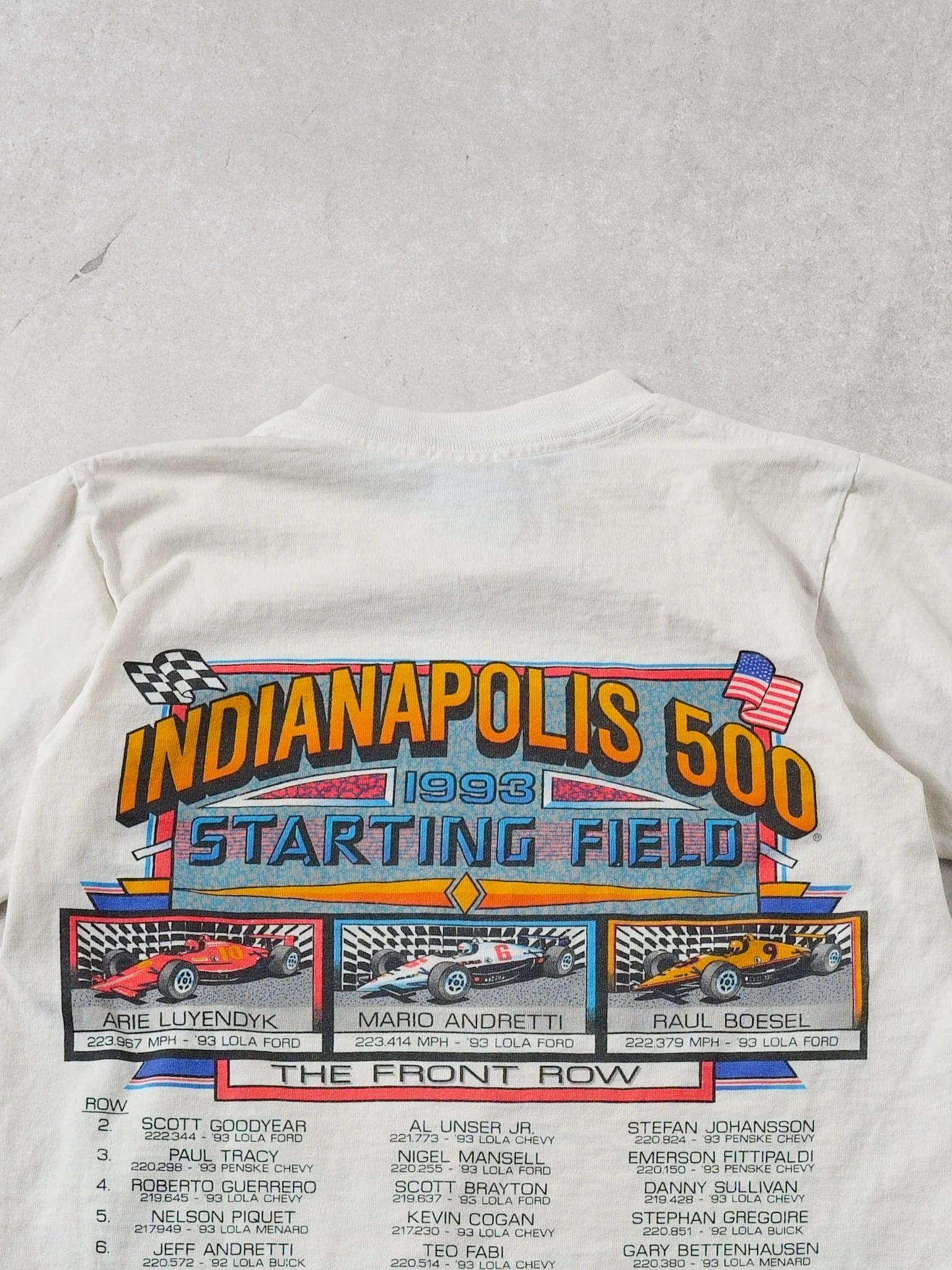 Vintage 93' White Indiannapolis 500 Grand Prix Racing Graphic Tee (XS) - Image 4