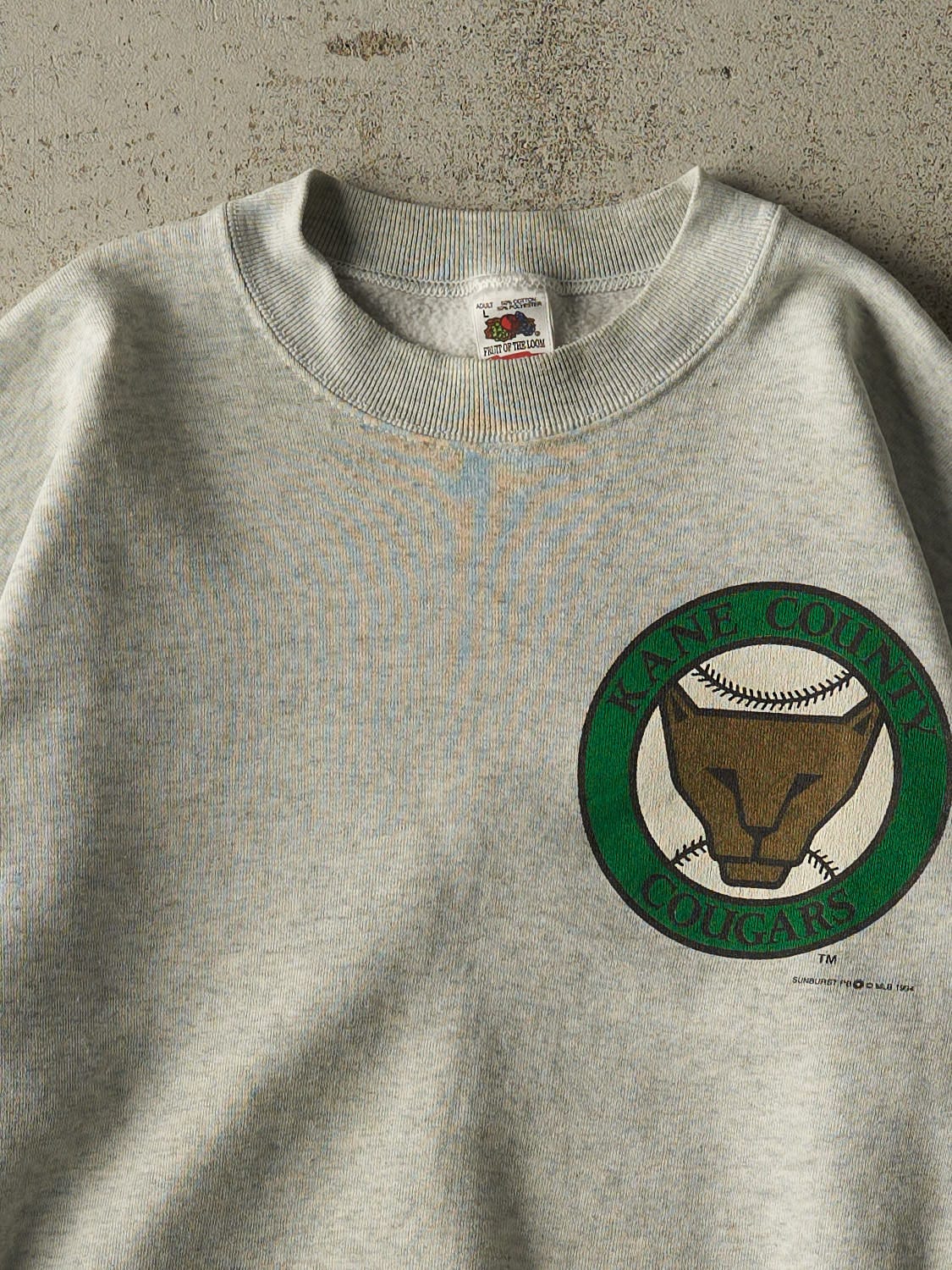 Vintage 94' Heather Grey Kane County Cougars Crewneck (M) - Image 2