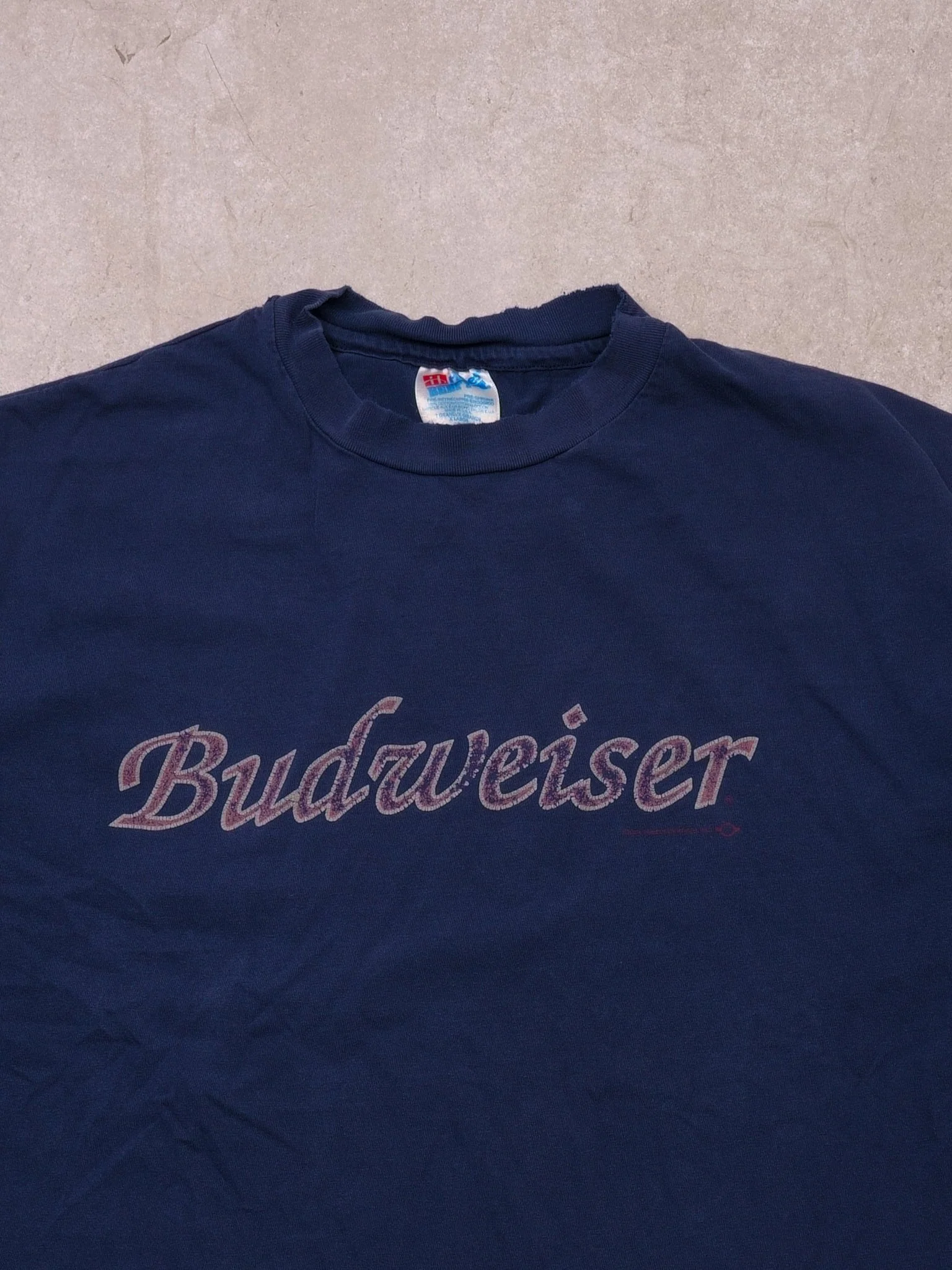 Vintage 94' Navy Blue Budweisrer Hanes Beefy Tee (M) - Image 2