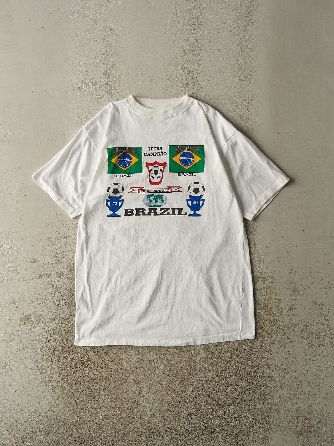 Vintage 94' White Brazil Soccer Tee (L)
