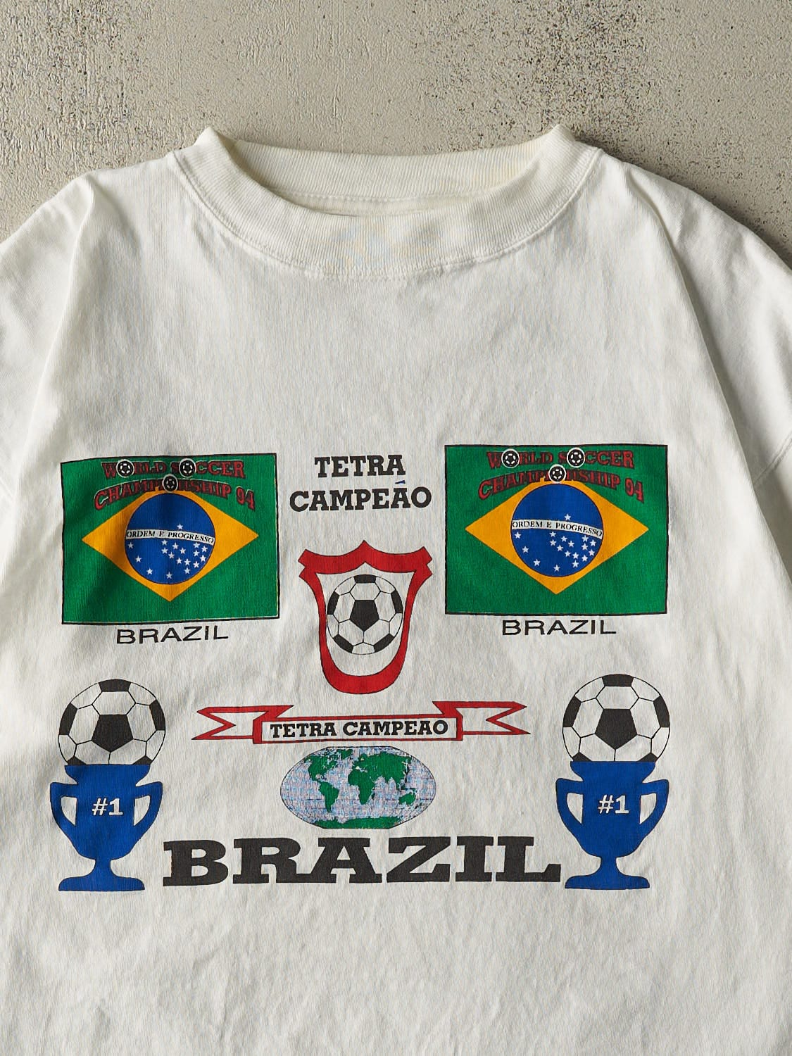 Vintage 94' White Brazil Soccer Tee (L) - Image 2
