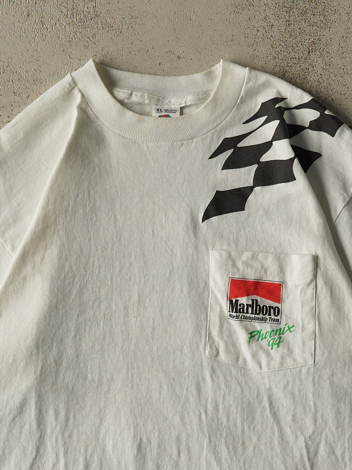 Vintage 94' White Marlboro Racing Single Stitch Pocket Tee (L/XL) - Image 4