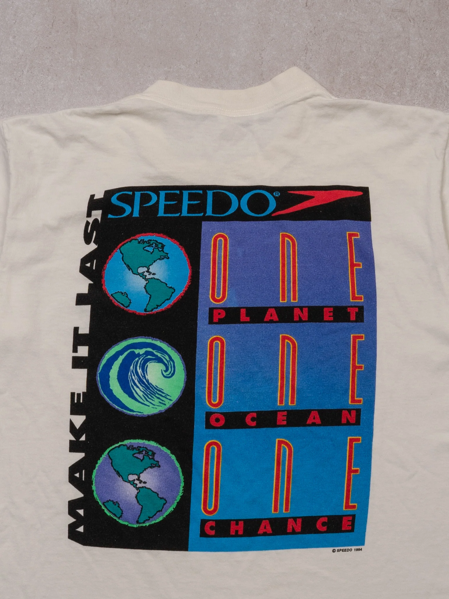 Vintage '94 White Speedo Make It Last Single Stitch Tee (S) - Image 2