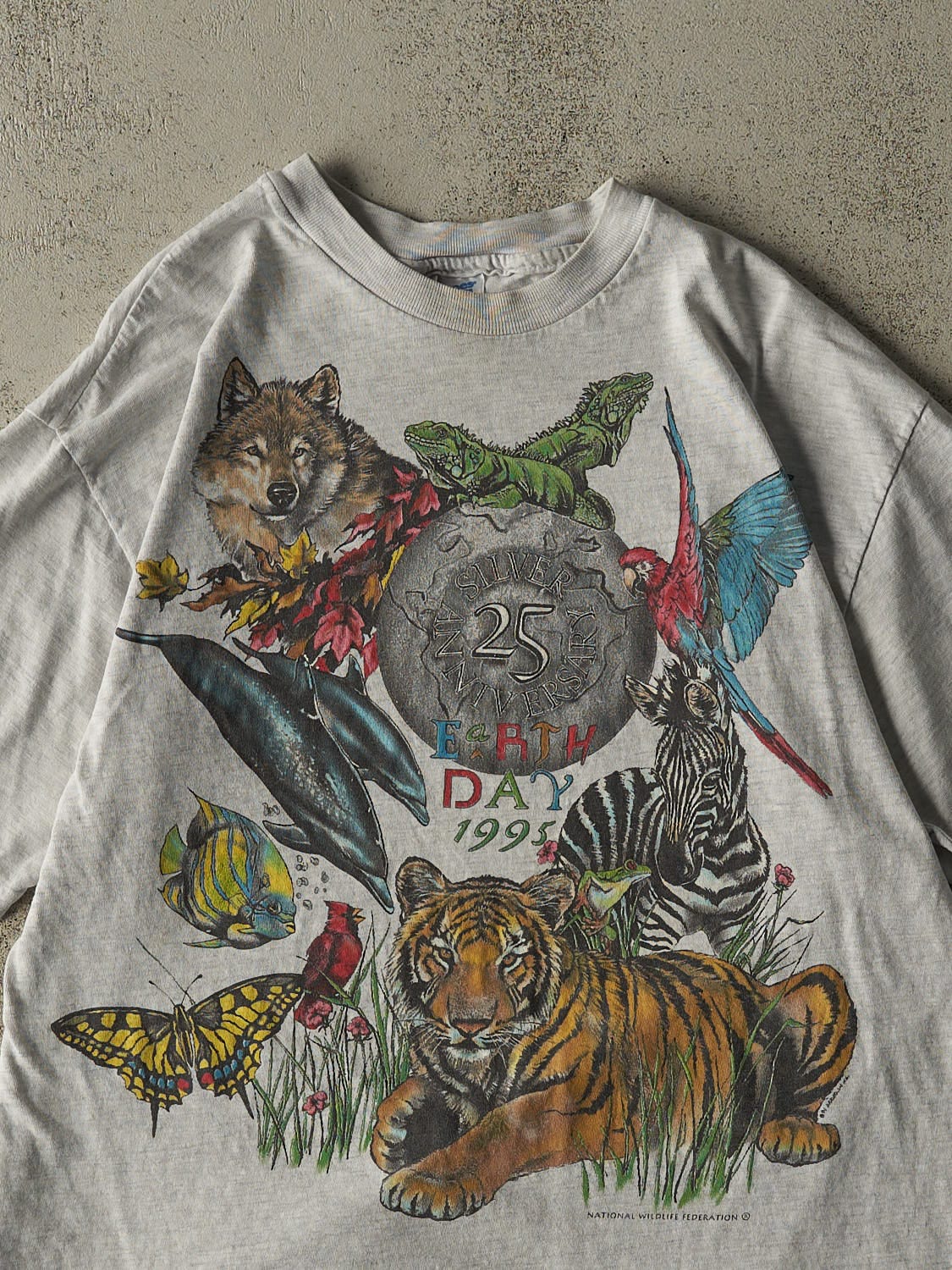 Vintage 95' Heather Grey Earth Day Single Stitch Tee (M/L) - Image 2