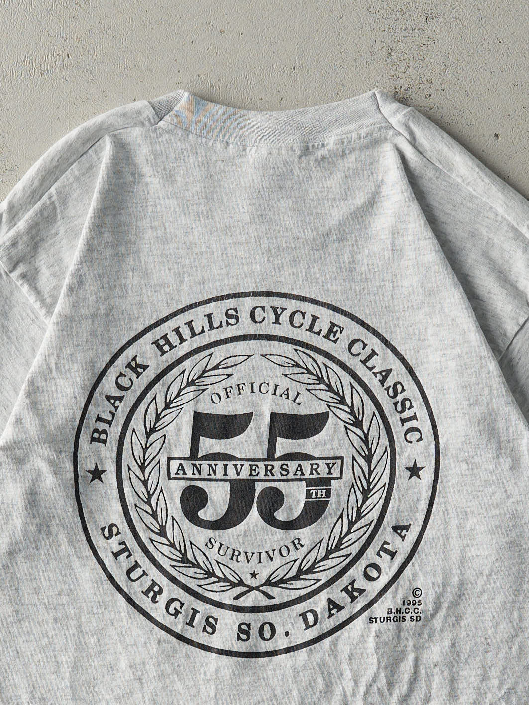 Vintage 95' Heather Grey Sturgis Black Hills Rally Single Stitch Tee (S/M) - Image 4