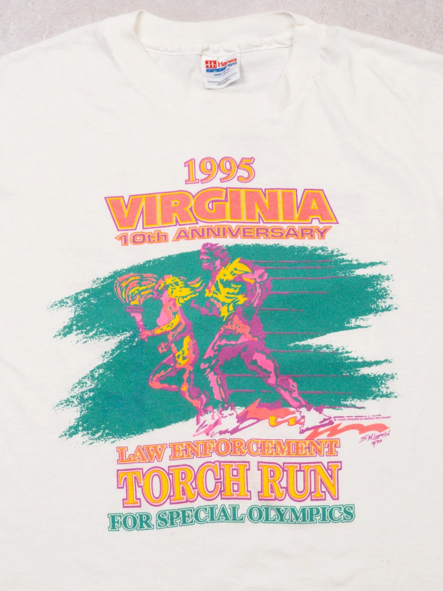 Vintage '95 Virginia White Law Torch Run Tee (M/L) - Image 2