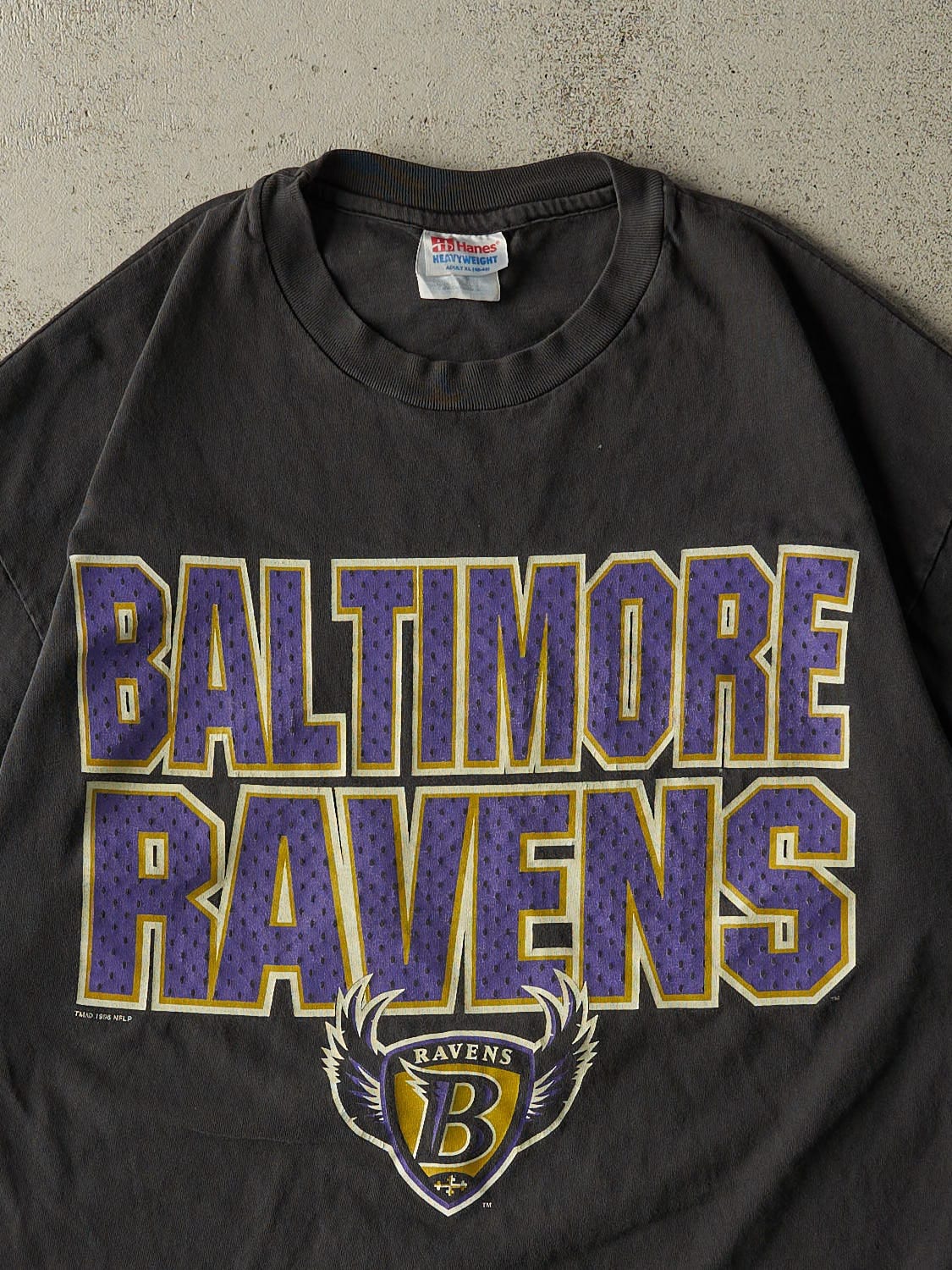 Vintage 96' Faded Black Baltimore Ravens Single Stitch Tee (L/XL) - Image 2