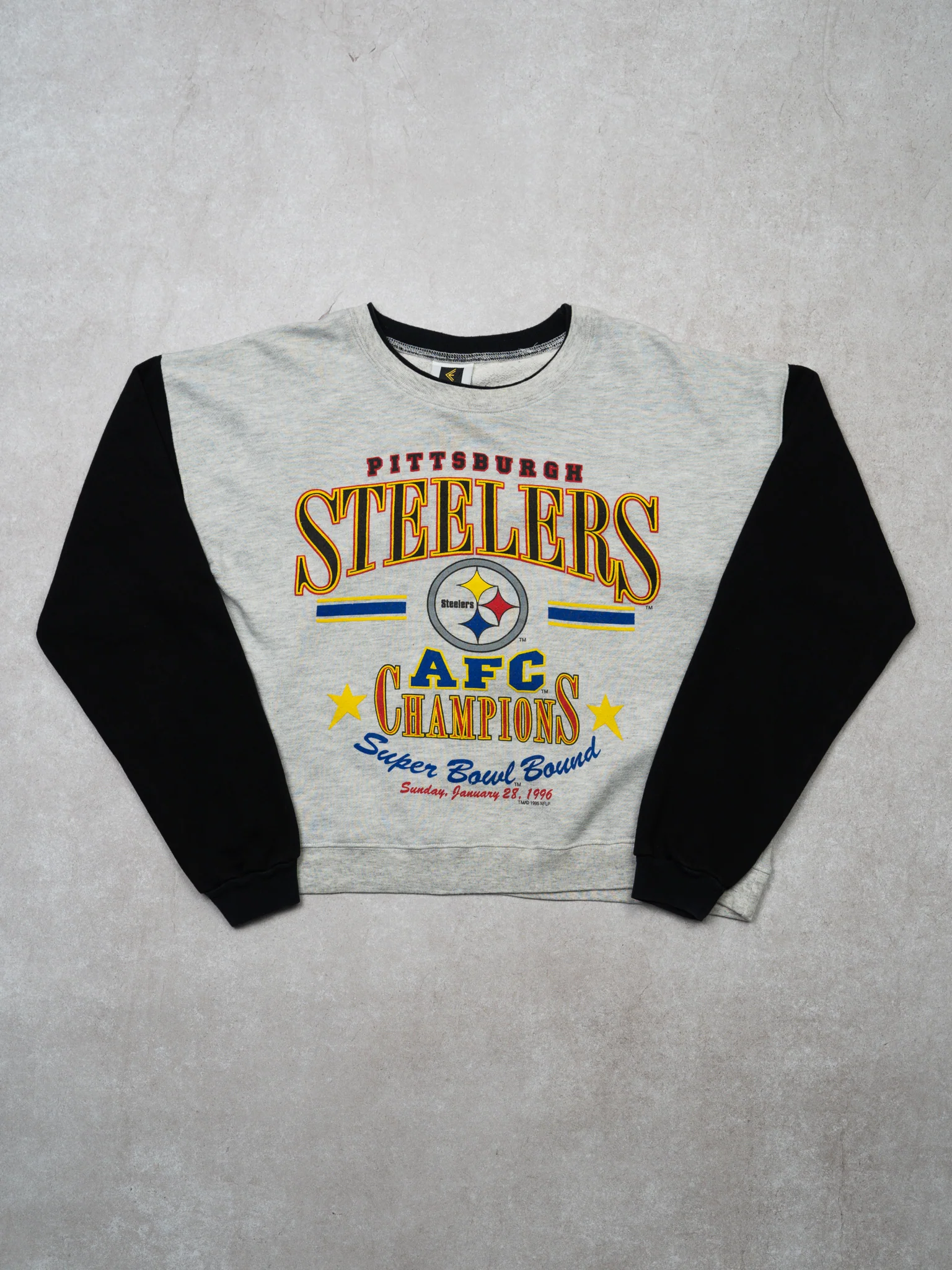 Vintage '96 Grey + Black Pittsburgh Steelers Champions Crewneck (XS/S)