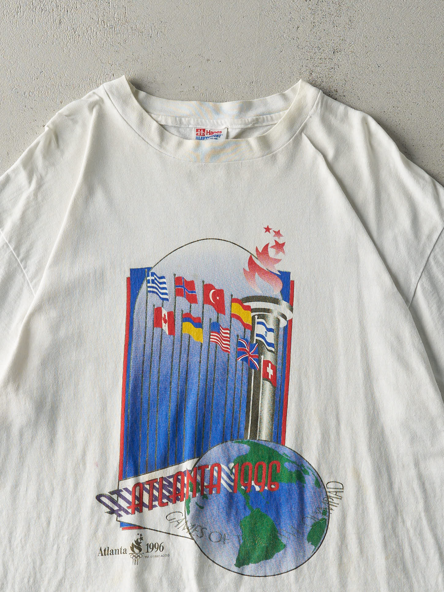 Vintage 96' White Atlanta Olympics Single Stitch Tee (L) - Image 2